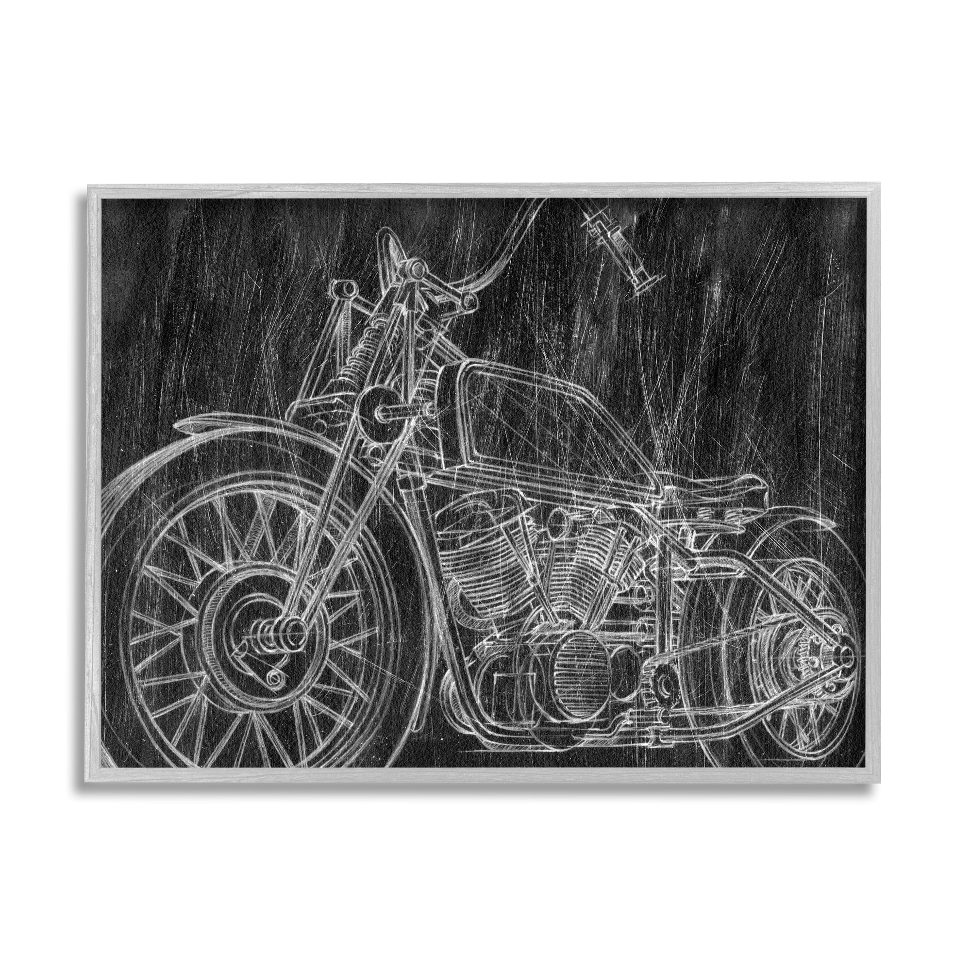 Stupell Industries Monotone Black and White Motorcycle Sketch Graphic Art Gray Framed Art Print Wall Art, 24x30, by Ethan Harper