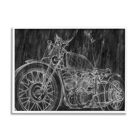Stupell Industries Monotone Black and White Motorcycle Sketch Graphic Art White Framed Art Print Wall Art, 24x30, by Ethan Harper