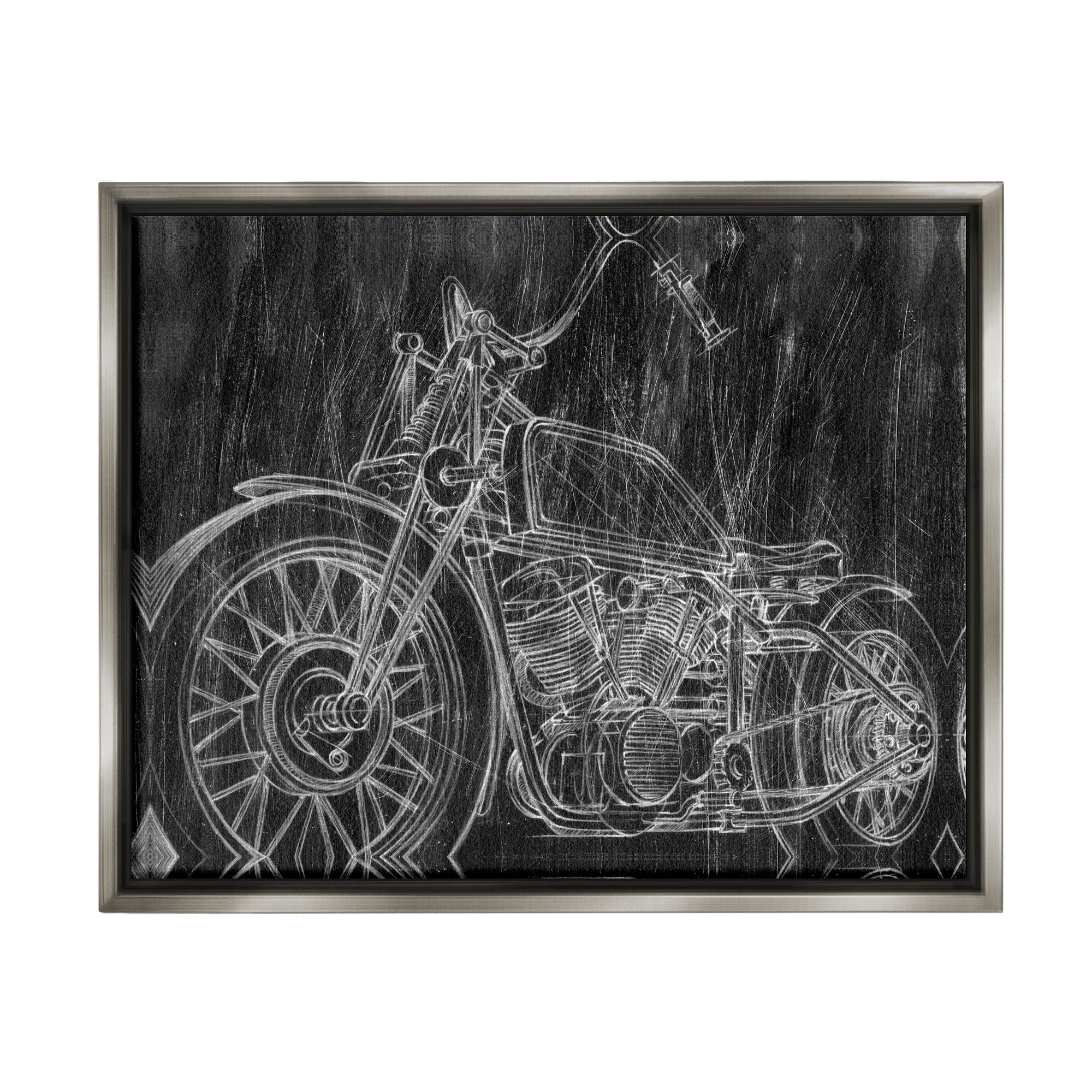 Stupell Industries Monotone Black and White Motorcycle Sketch Luster Gray Framed Floating Canvas Wall Art, 24x30, by Ethan Harper
