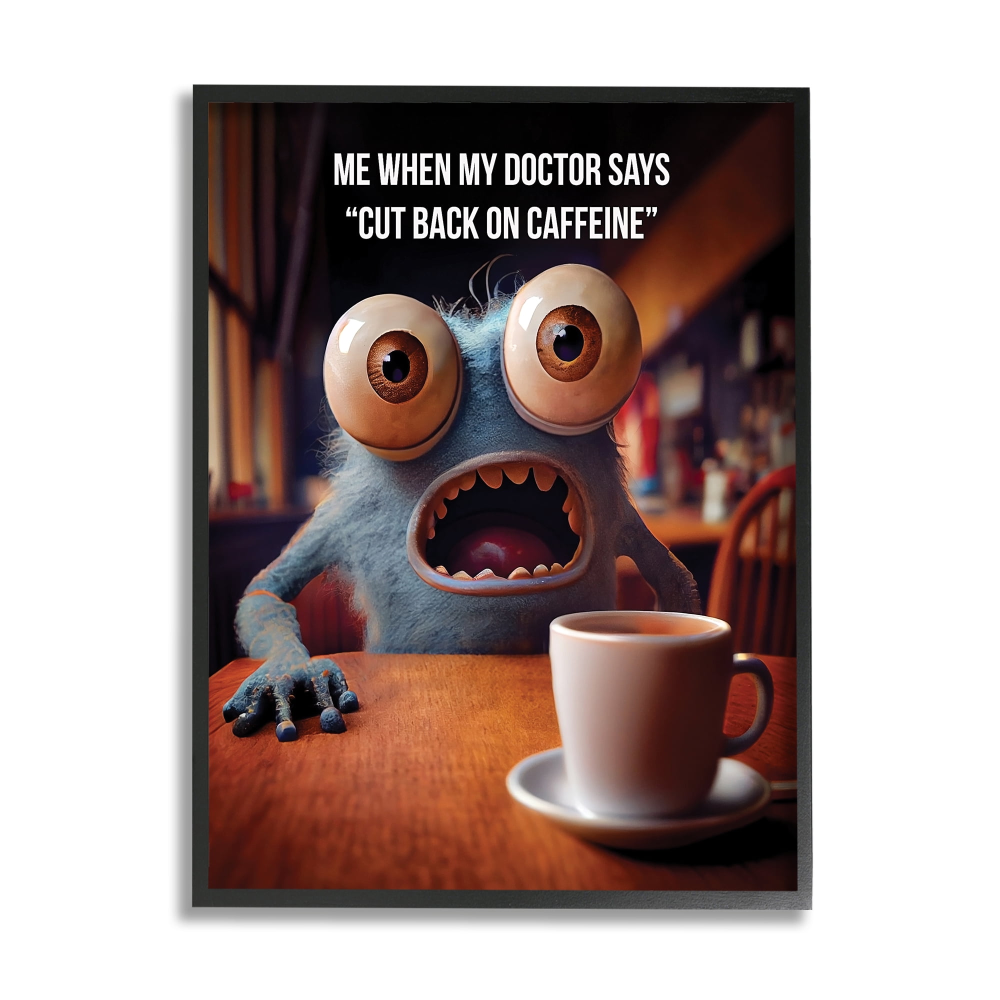 Stupell Industries Monster & Coffee Phrase Food & Beverage Painting Black Framed Art Print Wall Art, 11 x 14