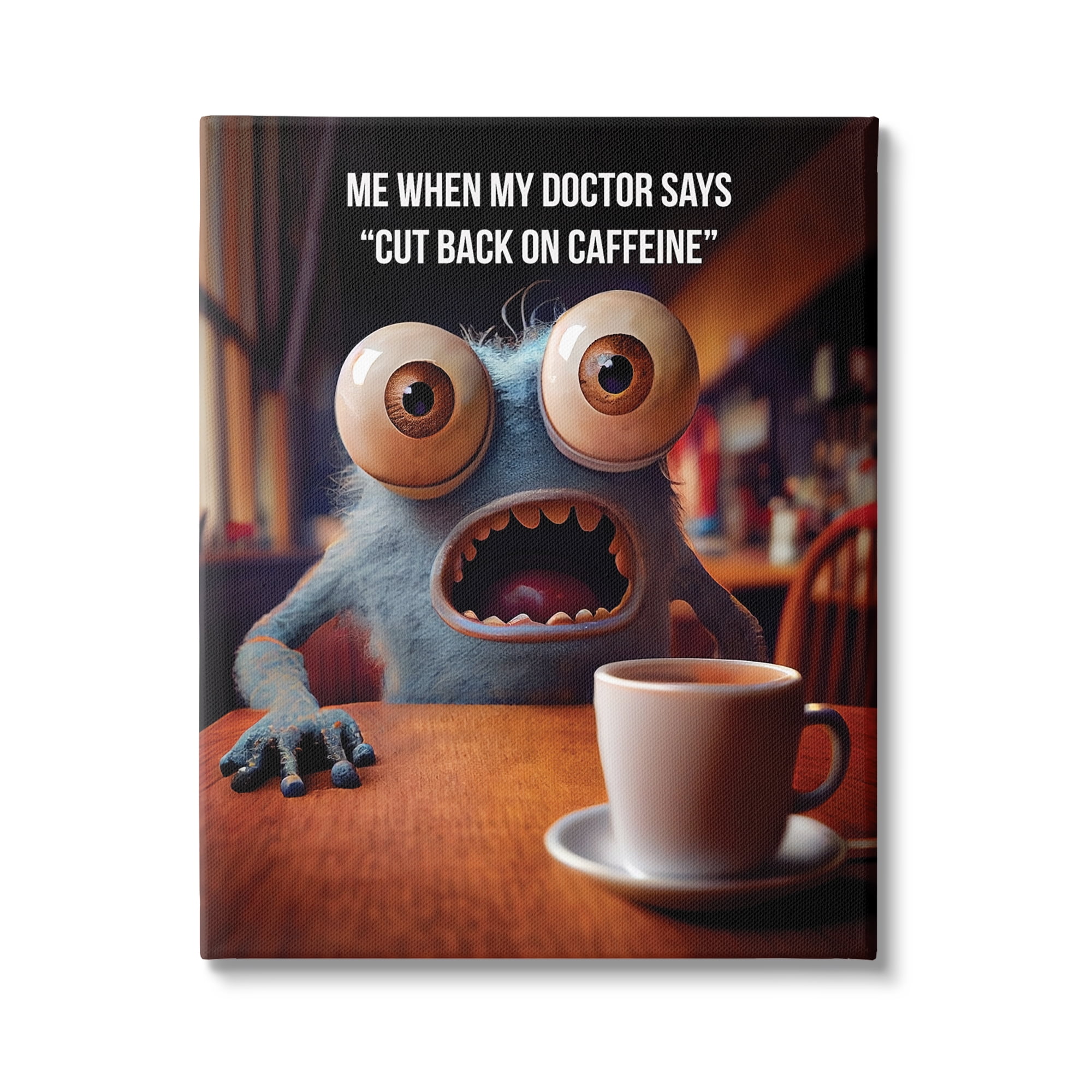 Stupell Industries Monster & Coffee Phrase Food & Beverage Painting Gallery Wrapped Canvas Print Wall Art, 24 x 30
