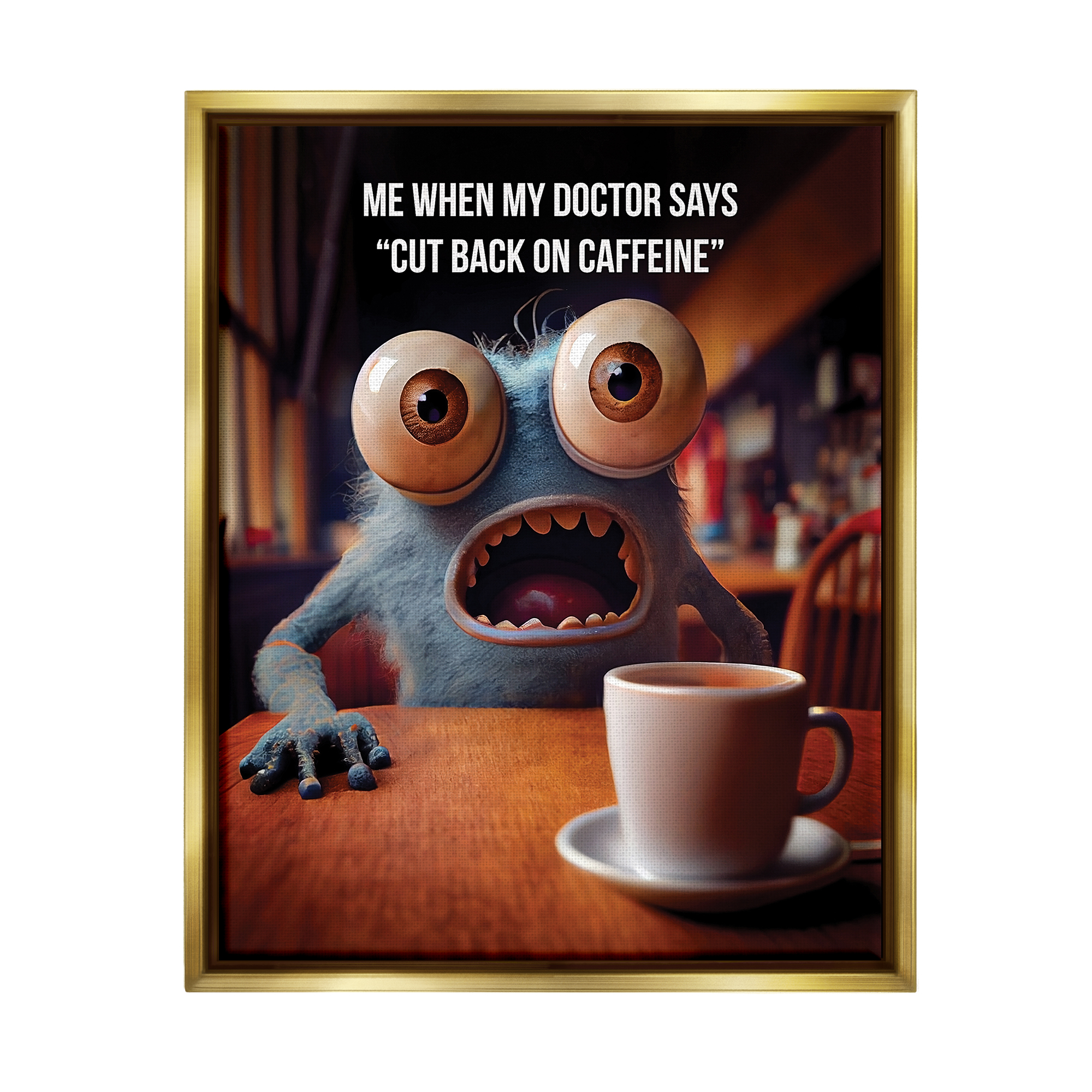 Stupell Industries Monster & Coffee Phrase Food & Beverage Painting Gold Floater Framed Art Print Wall Art, 25 x 31