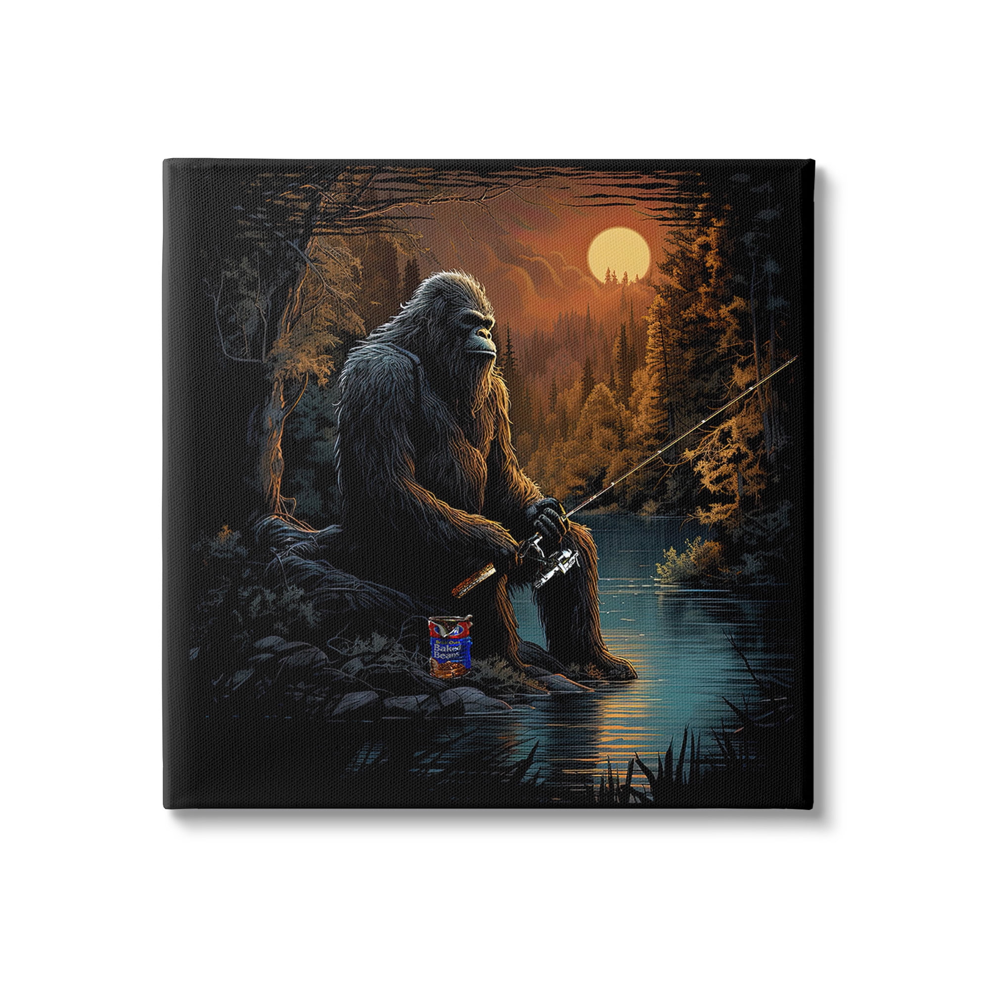 Stupell Industries Monster Fishing at Lake Fairy Tales & Fantasy Painting Gallery Wrapped Canvas Art Print Wall Art, 30 x 30