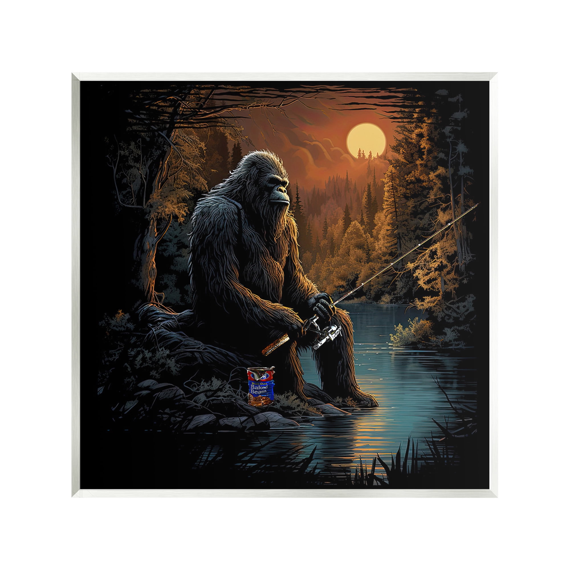 Stupell Industries Monster Fishing at Lake Fairy Tales & Fantasy Painting Unframed Art Print Wall Art, 12 x 12