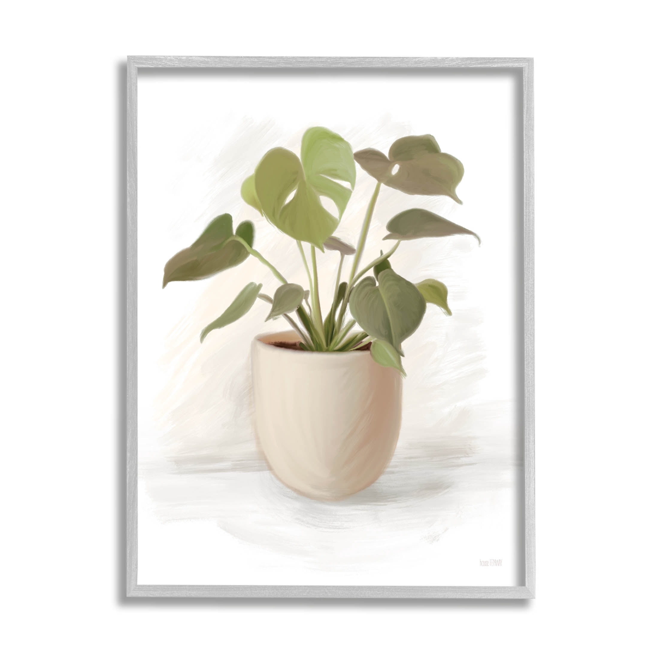 Stupell Industries Monstera House Plant Potted Vase Graphic Art Gray Framed Art Print Wall Art, Design by House Fenway