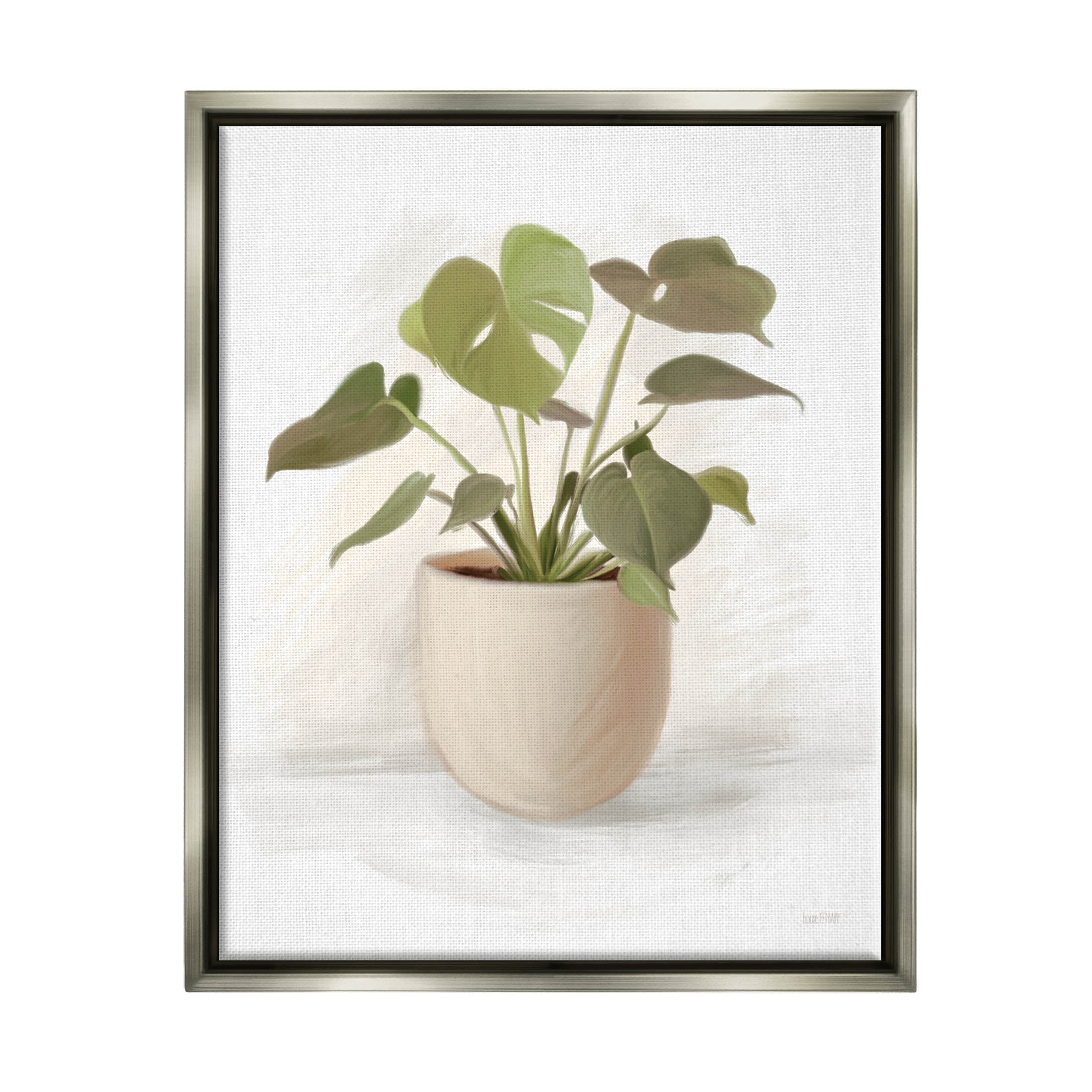 Stupell Industries Monstera House Plant Potted Vase Graphic Art Luster Gray Floating Framed Canvas Print Wall Art, Design by House Fenway