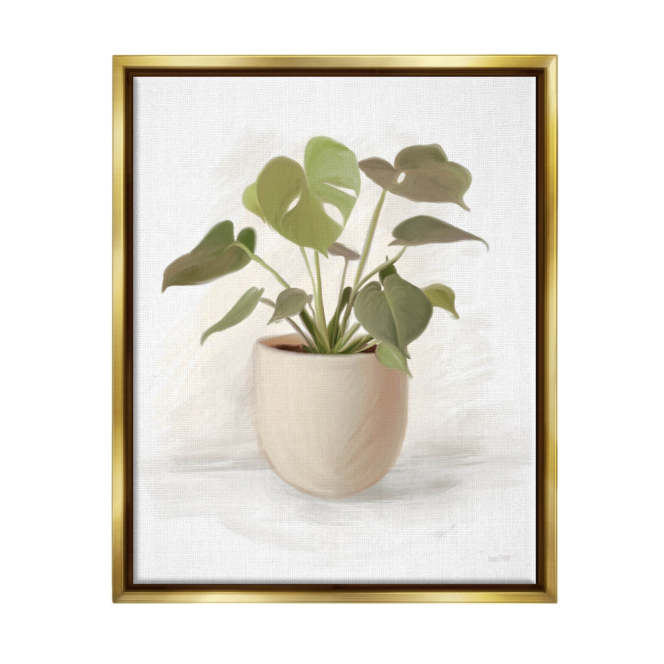Stupell Industries Monstera House Plant Potted Vase Graphic Art Metallic Gold Floating Framed Canvas Print Wall Art, Design by House Fenway