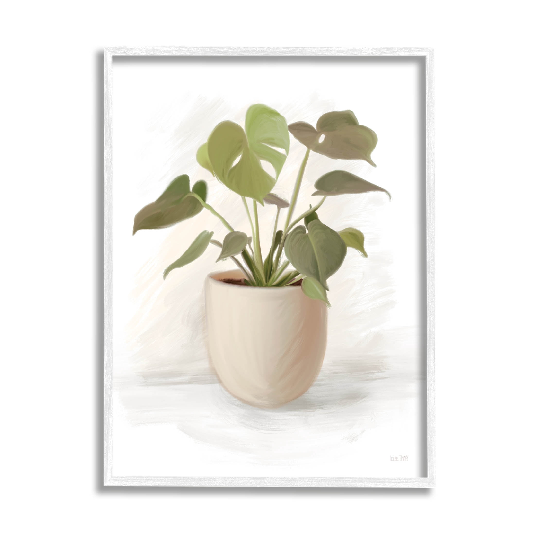 Stupell Industries Monstera House Plant Potted Vase Graphic Art White Framed Art Print Wall Art, Design by House Fenway