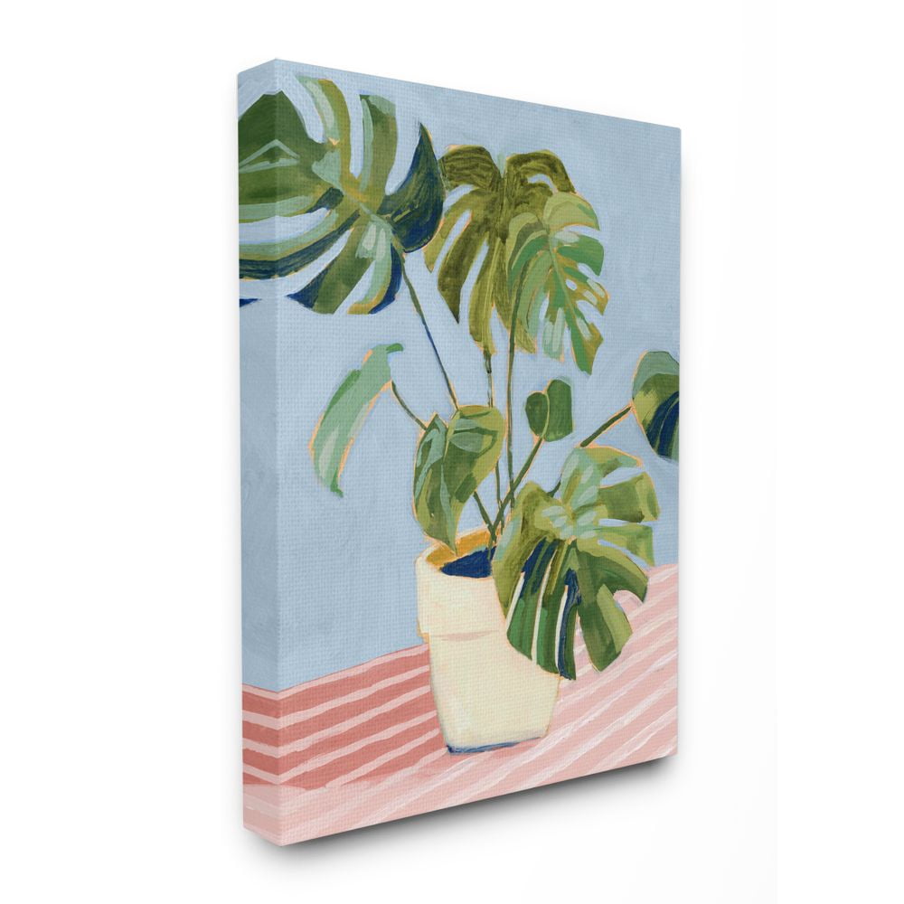 Stupell Industries Monstera Indoor Plant Leaves Green Pink Painting Canvas Wall Art Design by Victoria Borges