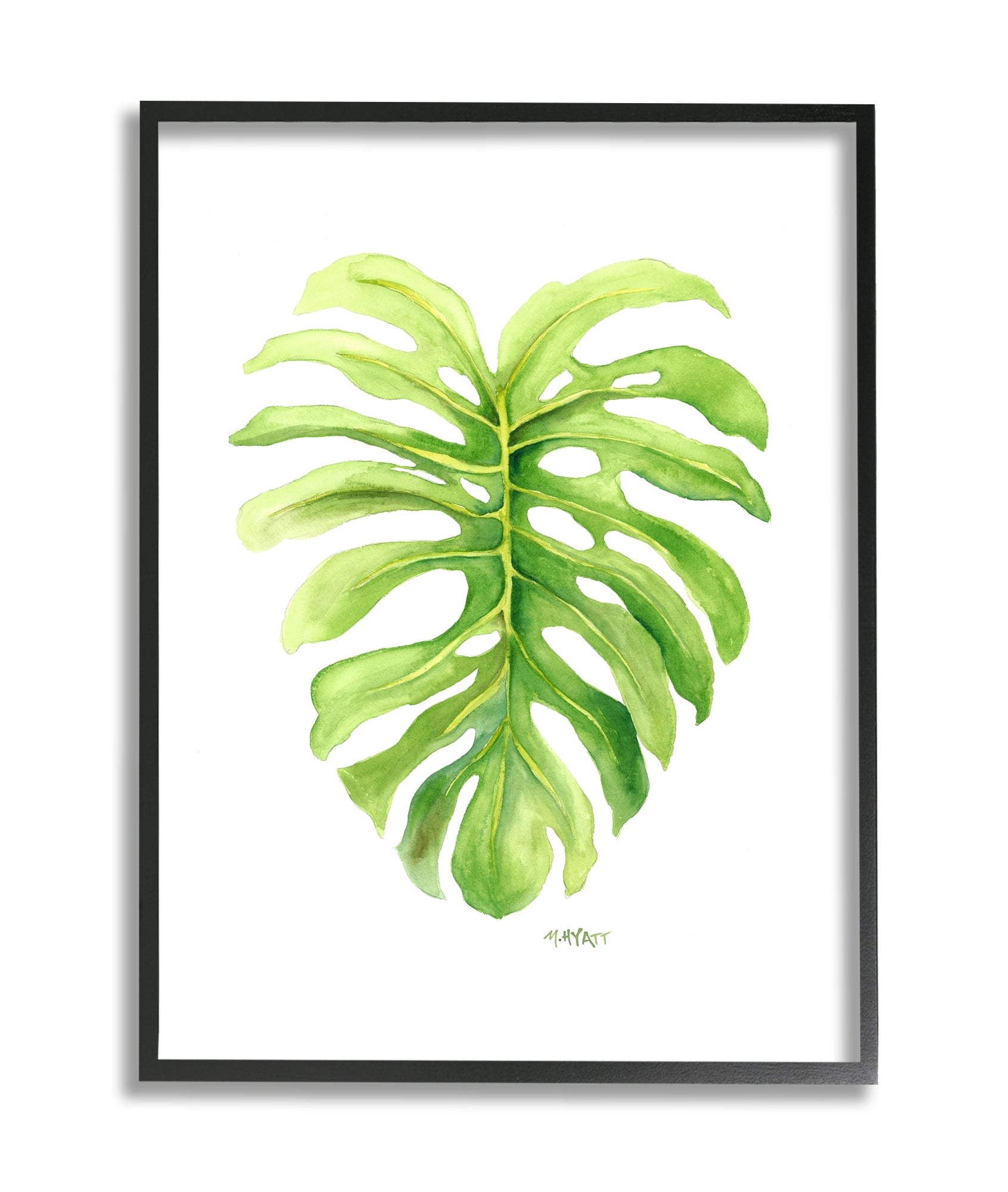 Green Monstera Leaf Print on Canvas with Black Frame, 11 x 14