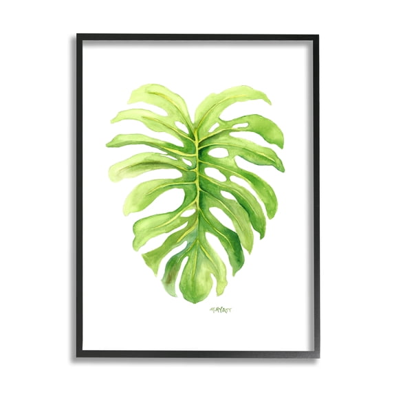 Stupell Industries Monstera Leaf Tropical Plant Over White Black Framed, 11 x 14, Design by Melissa Hyatt LLC
