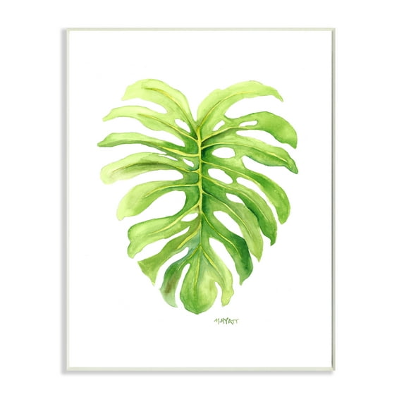 Stupell Industries Monstera Leaf Tropical Plant Over White Wall Plaque, 10 x 15, Design by Melissa Hyatt LLC