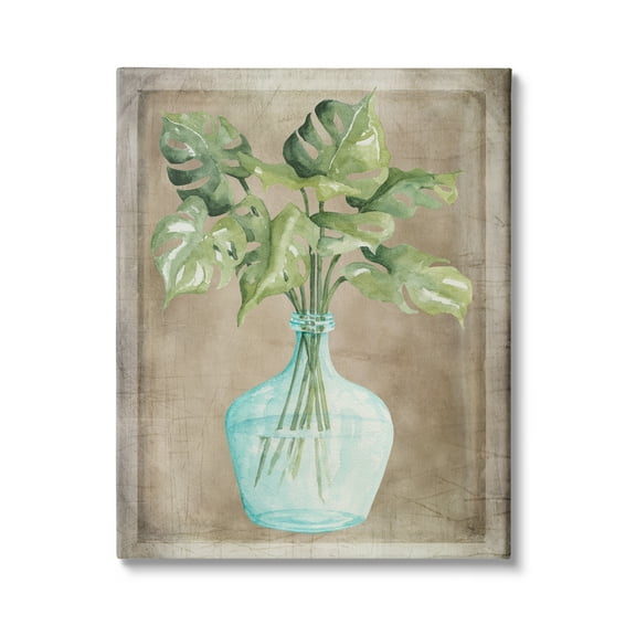Stupell Industries Monstera Leaves Glass Vase Potted House Plant Painting Gallery Wrapped Canvas Print Wall Art, Design by Cindy Jacobs