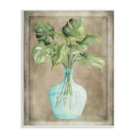 Stupell Industries Monstera Leaves Glass Vase Potted House Plant Painting Unframed Art Print Wall Art, Design by Cindy Jacobs