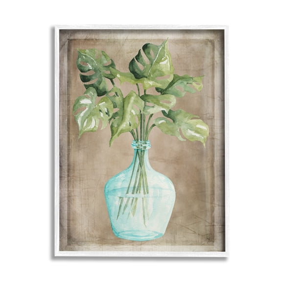 Stupell Industries Monstera Leaves Glass Vase Potted House Plant Painting White Framed Art Print Wall Art, Design by Cindy Jacobs