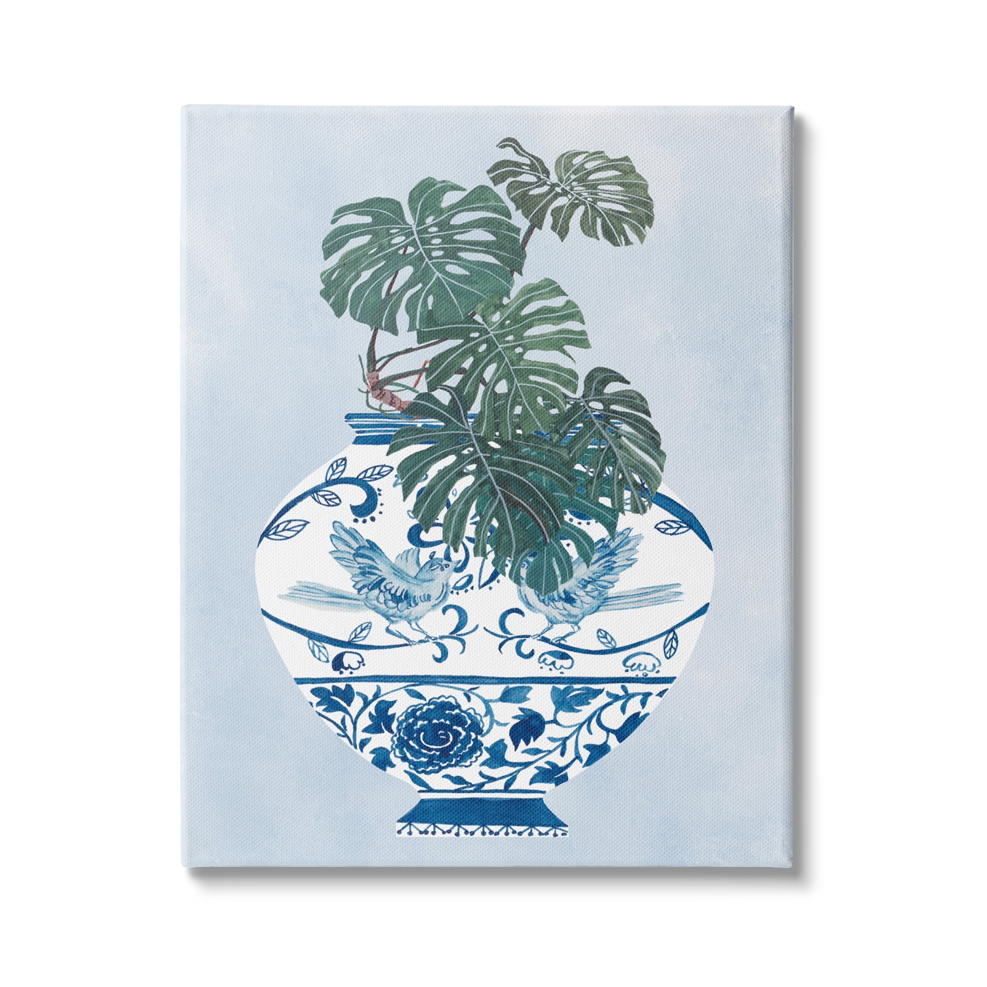Stupell Industries Monstera Palm Plant Ornate Blue Bird Vase Scene, 36 x 48, Design by Melissa Wang&nbsp;