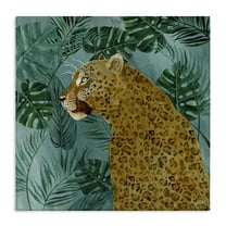 Stupell Industries Monstera & Palms Cheetah Animals Painting Wrapped Canvas Art Print Wall Art, 17 x 17