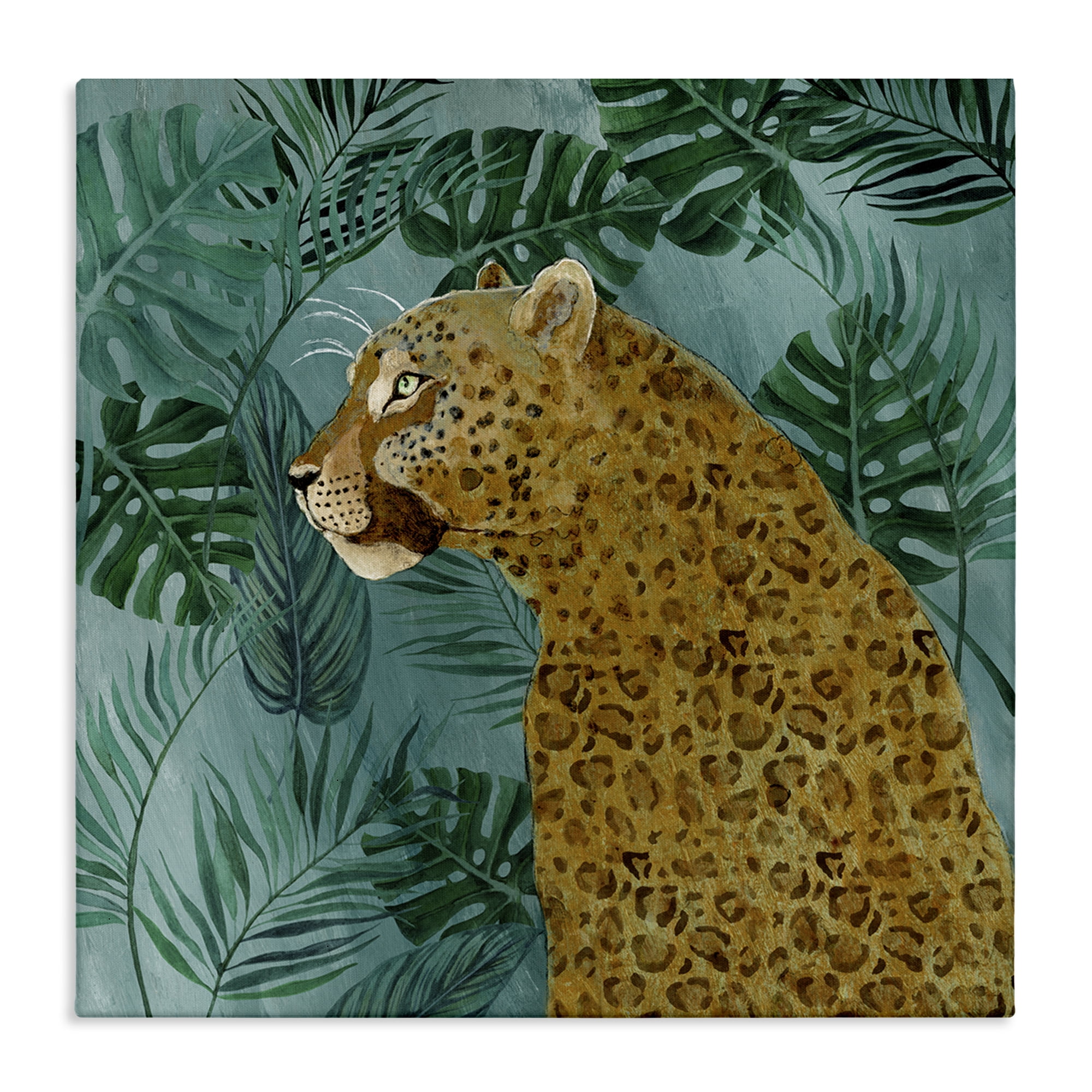 Stupell Industries Monstera & Palms Cheetah Animals Painting Wrapped Canvas Art Print Wall Art, 30 x 30
