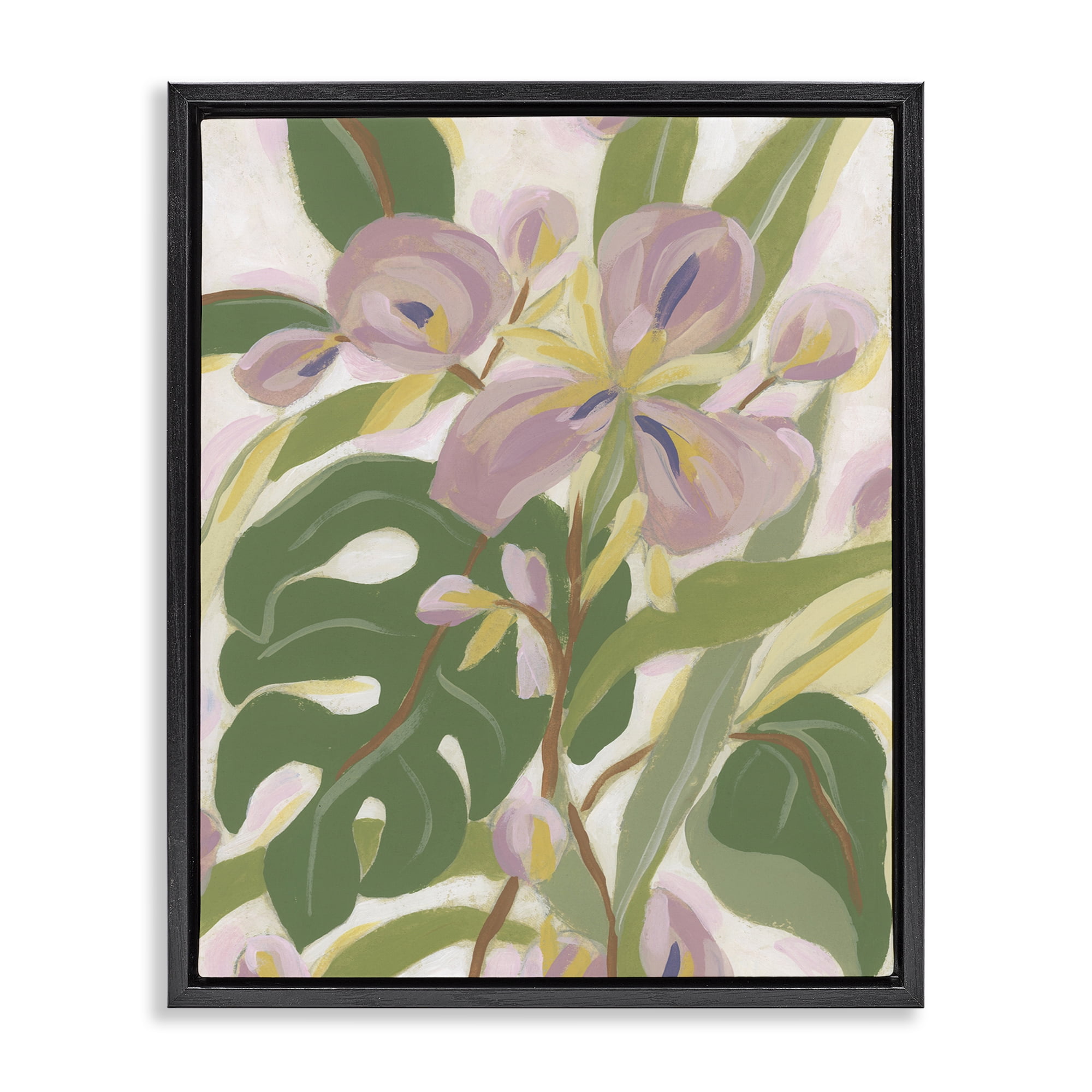 Stupell Industries Monstera & Pink Flower Plants & Flowers Painting Black Floater Framed Canvas Art Print Wall Art, 17 x 21