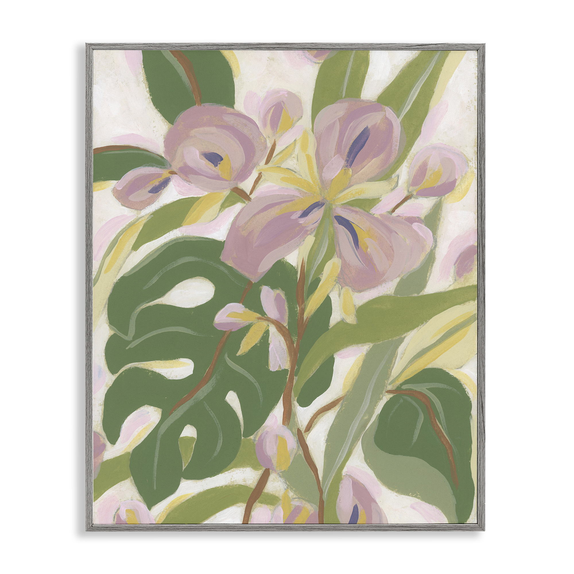 Stupell Industries Monstera & Pink Flower Plants & Flowers Painting Gray Framed Art Print Wall Art, 16 x 20