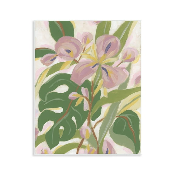 Stupell Industries Monstera & Pink Flower Plants & Flowers Painting Unframed Art Print Wall Art, 11 x 14