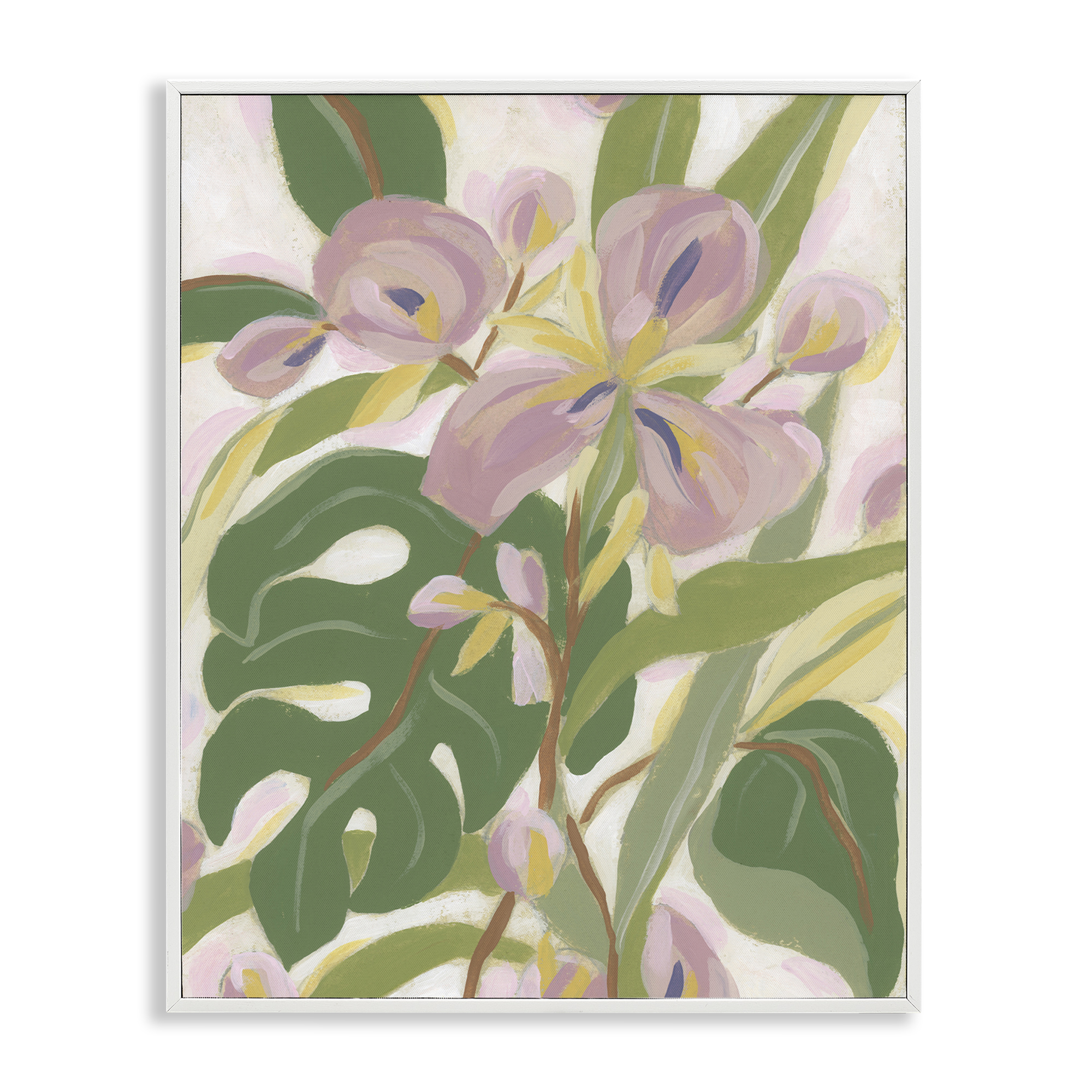 Stupell Industries Monstera & Pink Flower Plants & Flowers Painting White Framed Art Print Wall Art, 11 x 14