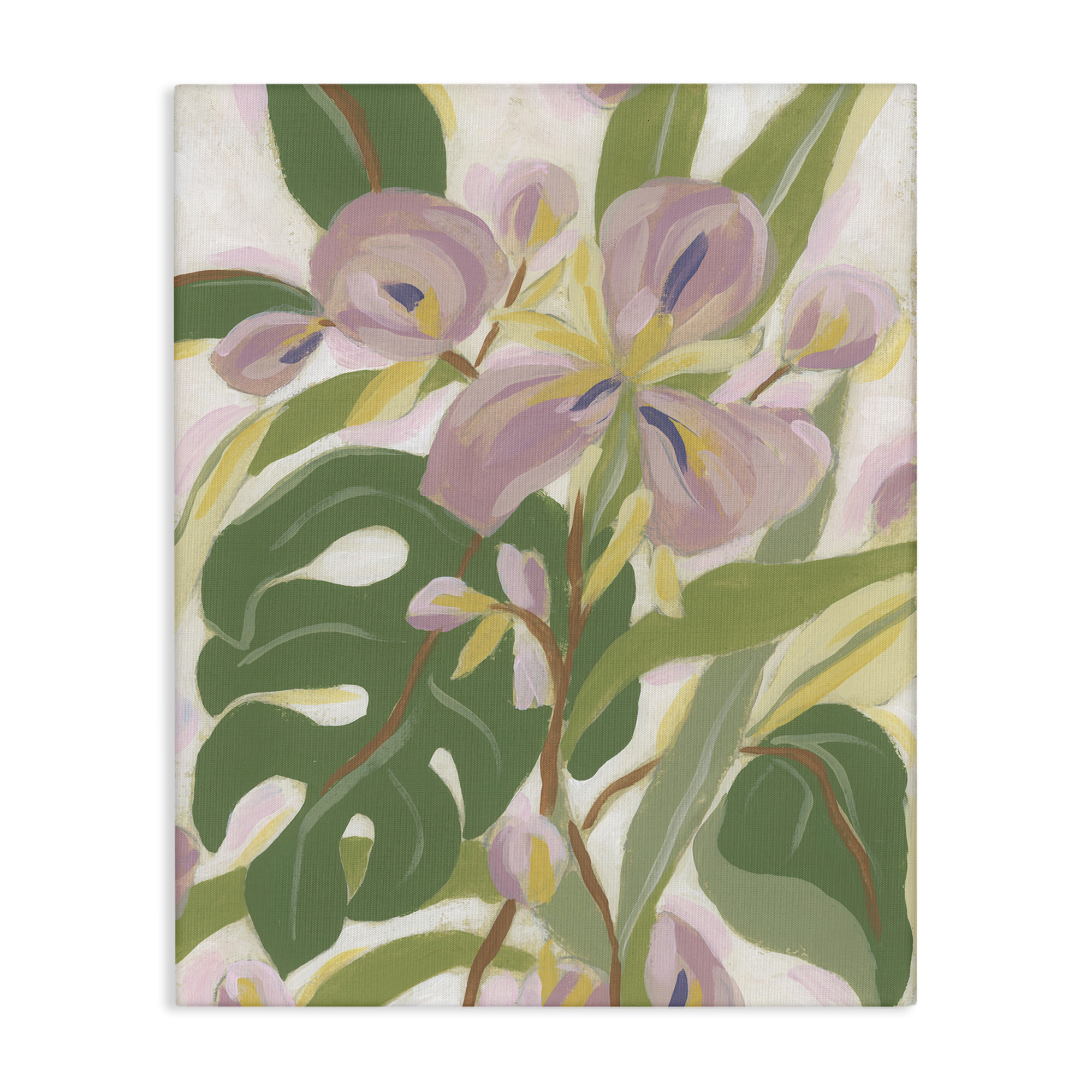 Stupell Industries Monstera & Pink Flower Plants & Flowers Painting Wrapped Canvas Art Print Wall Art, 16 x 20
