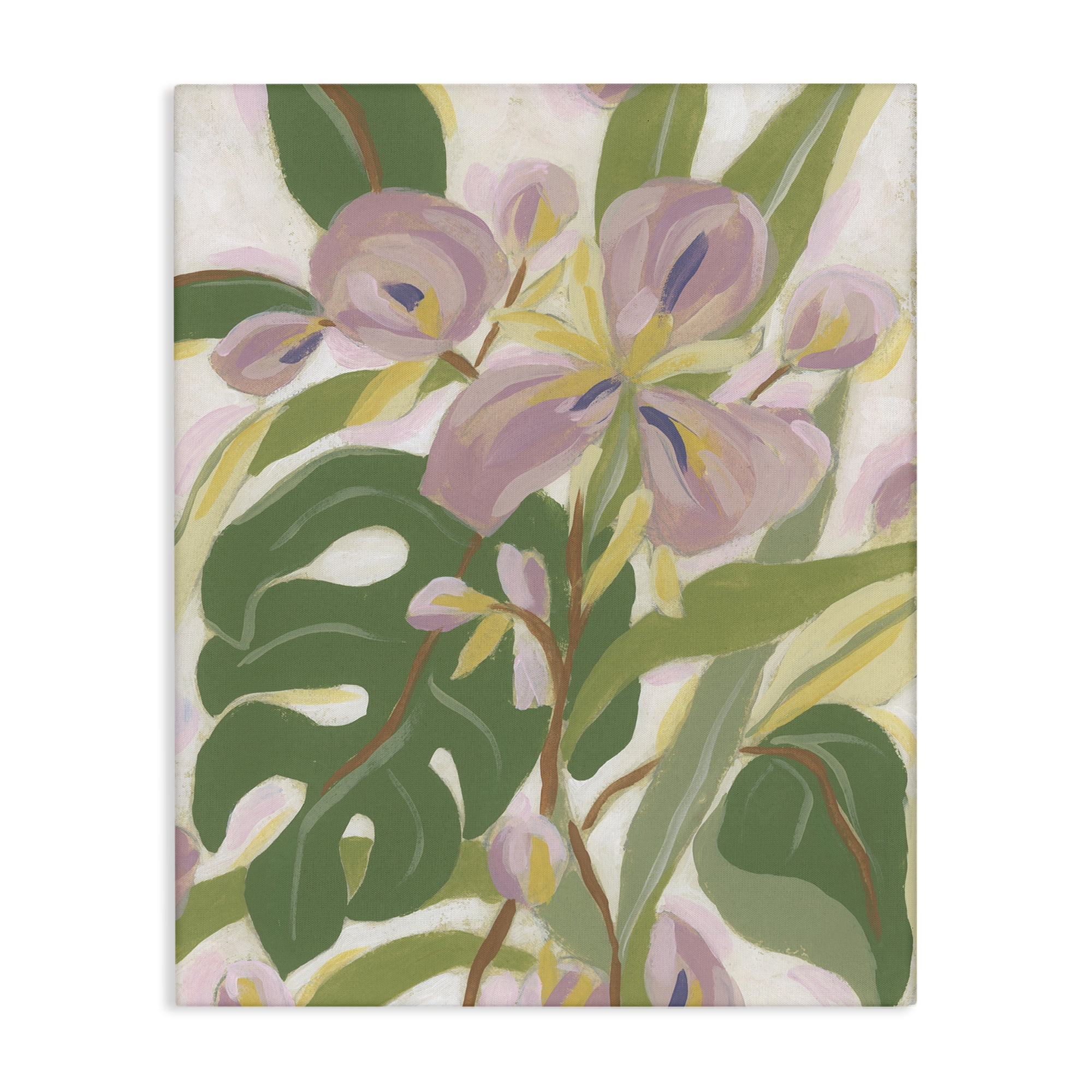 Stupell Industries Monstera & Pink Flower Plants & Flowers Painting Wrapped Canvas Art Print Wall Art, 30 x 40