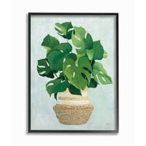 Stupell Industries Monstera Plant Basket Green Leaf Minimal Painting Black Framed Art Print Wall Art, 24x30, by Julia Purinton