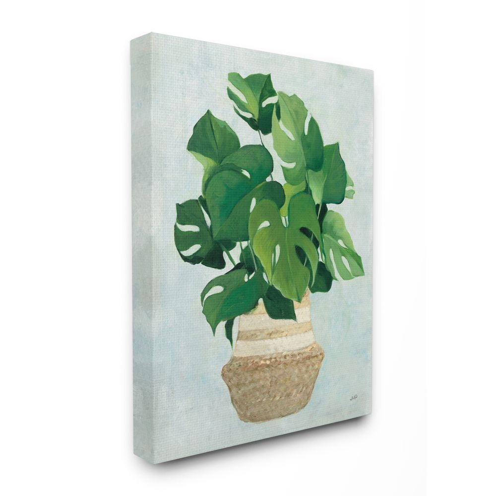 Stupell Industries Monstera Plant Basket Green Leaf Minimal Painting Canvas Wall Art Design by Julia Purinton, 30" x 40"