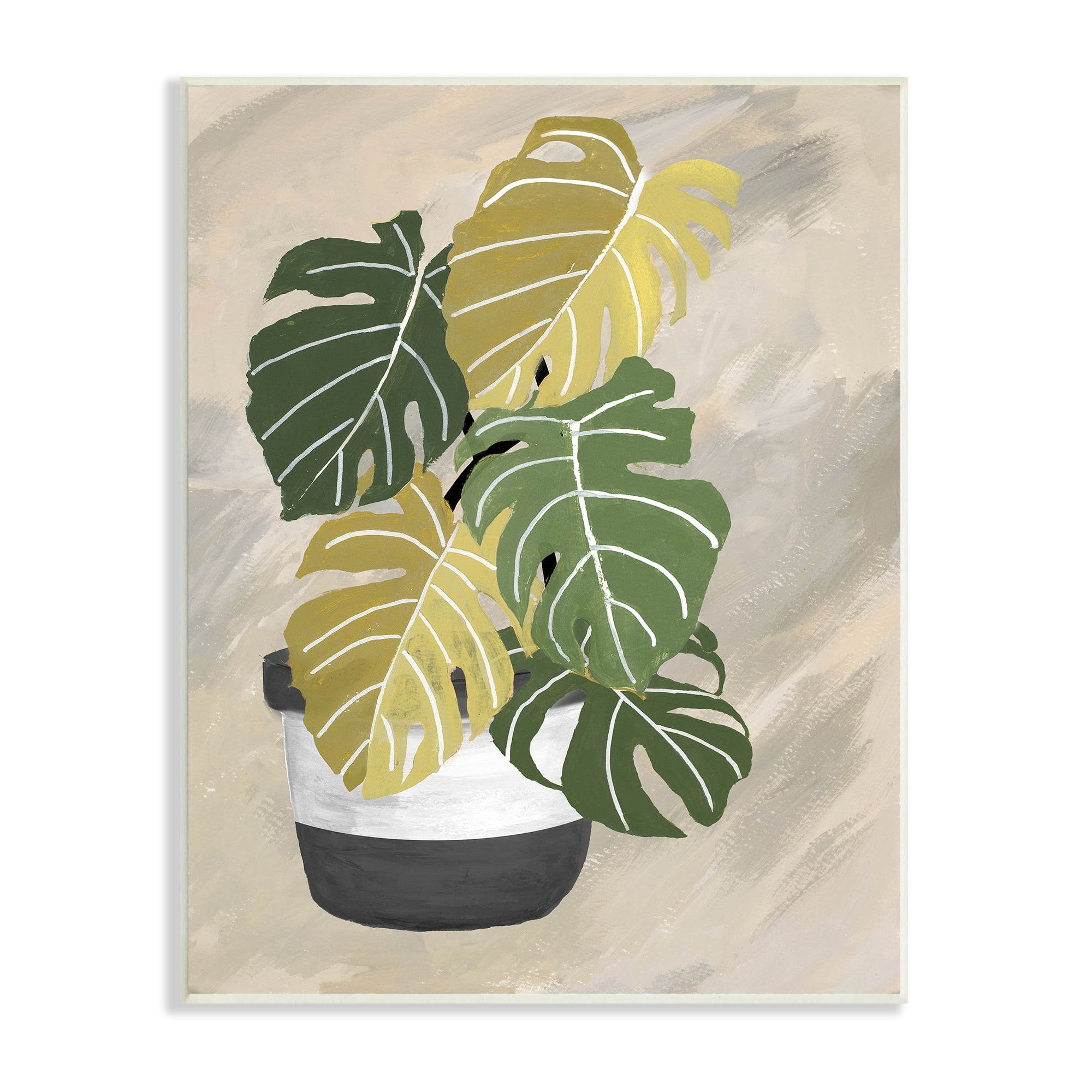 Stupell Industries Monstera Plant Black Stripe Planter Abstract Neutral Background, 10 x 15, Design by Patricia Pinto