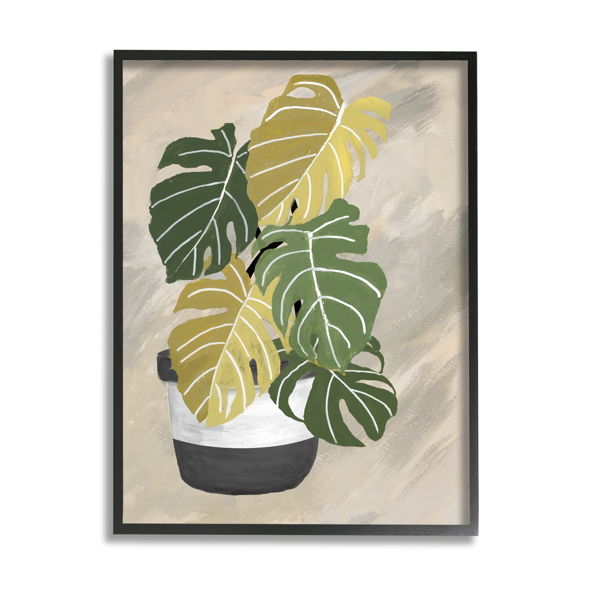 Stupell Industries Monstera Plant Black Stripe Planter Abstract Neutral Background, 11 x 14, Design by Patricia Pinto