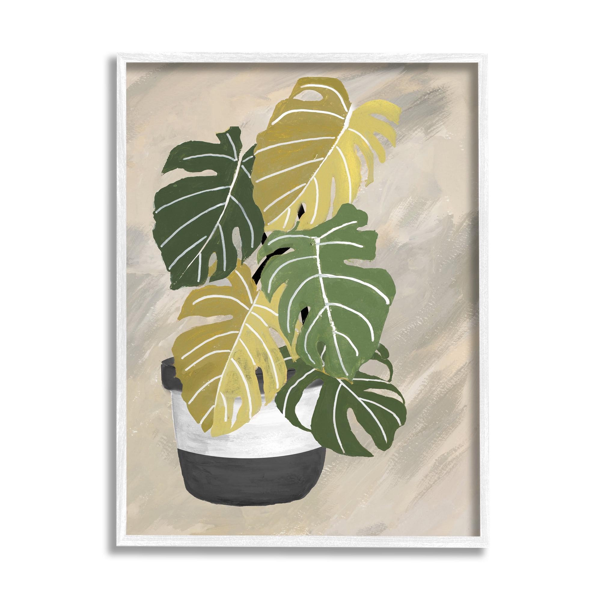 Stupell Industries Monstera Plant Black Stripe Planter Abstract Neutral Background, 11 x 14, Design by Patricia Pinto