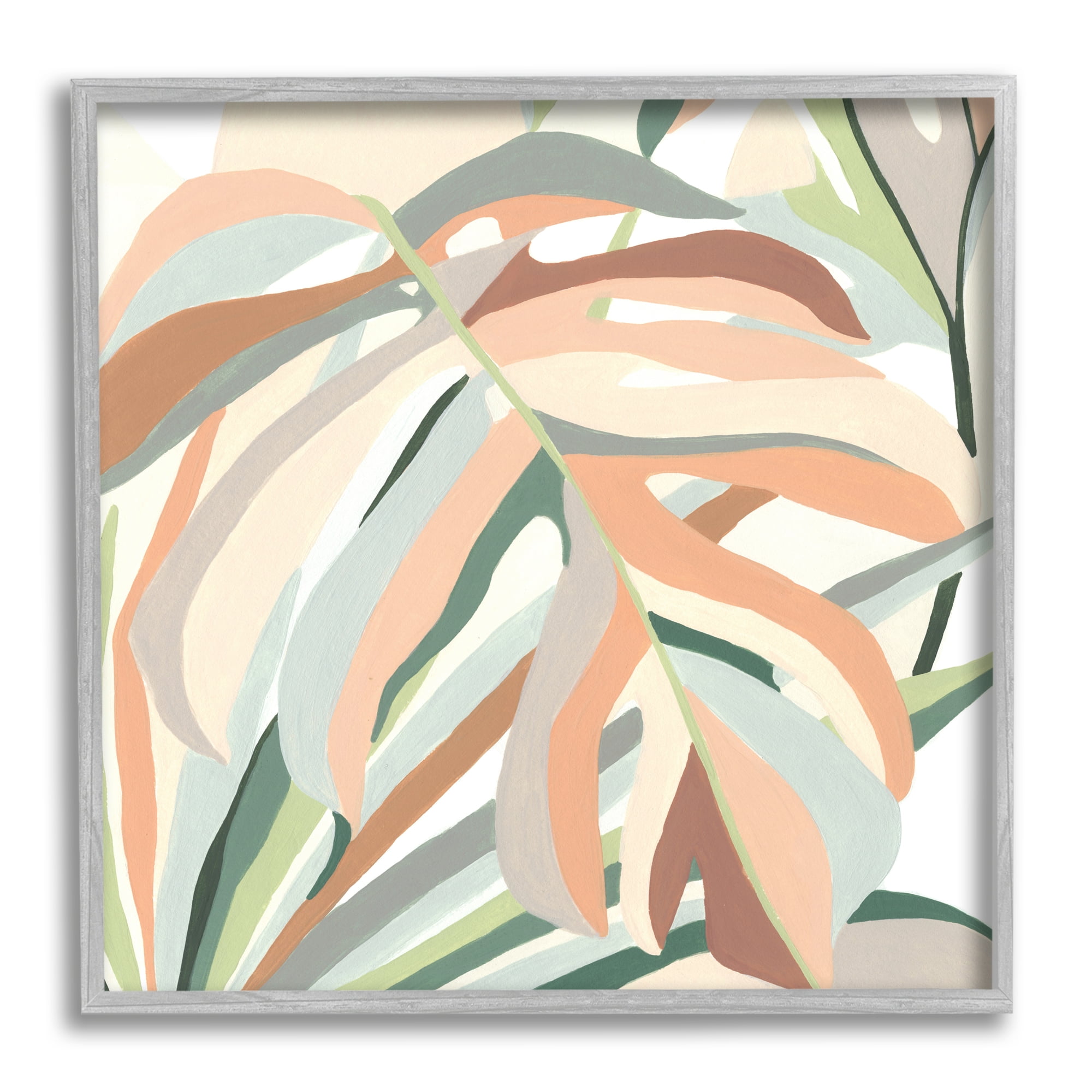 Stupell Industries Monstera Plant Leaf Soft Hues Botanical & Floral Painting Gray Framed Art Print Wall Art