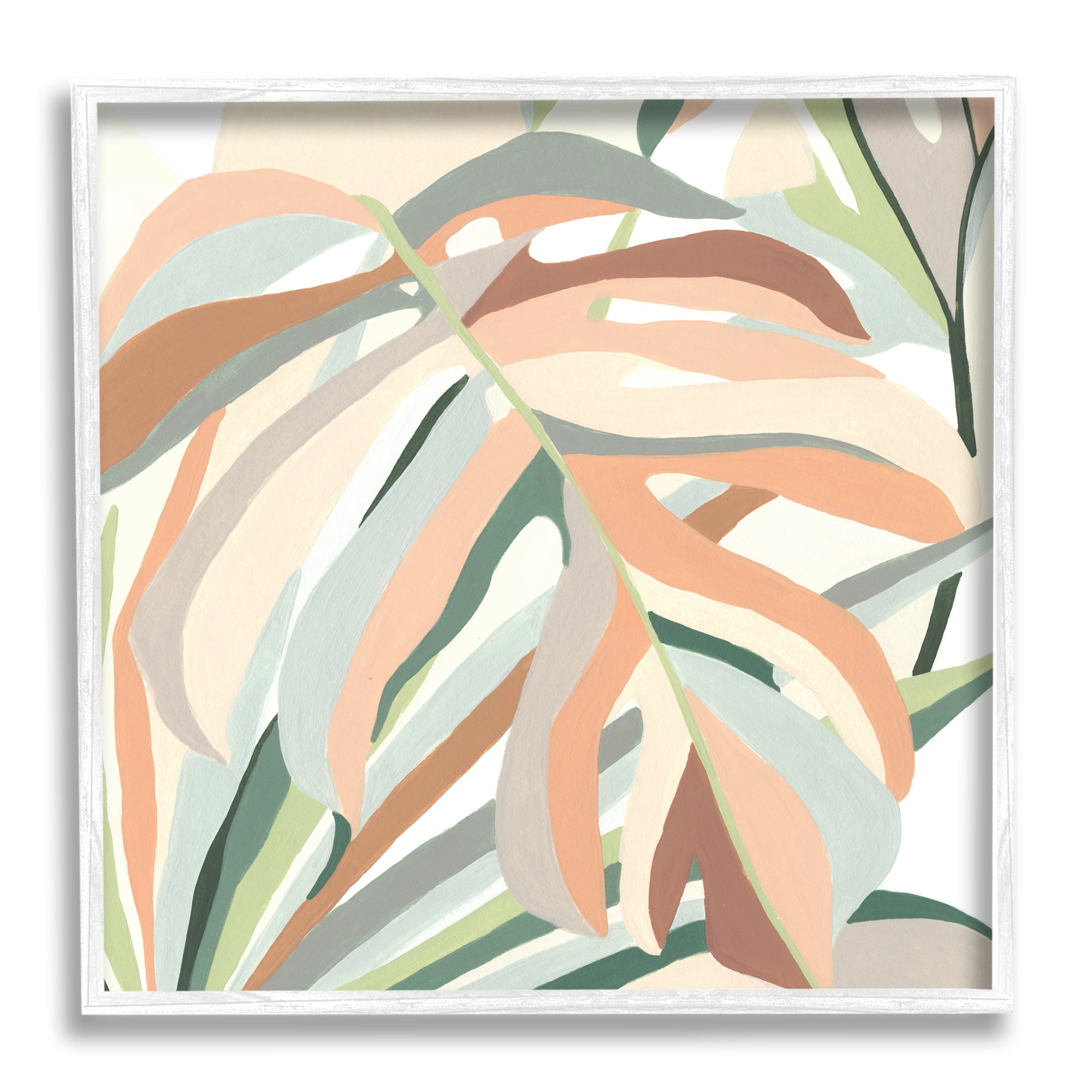 Monstera Plant Leaf Soft Hues Canvas Print with White Frame