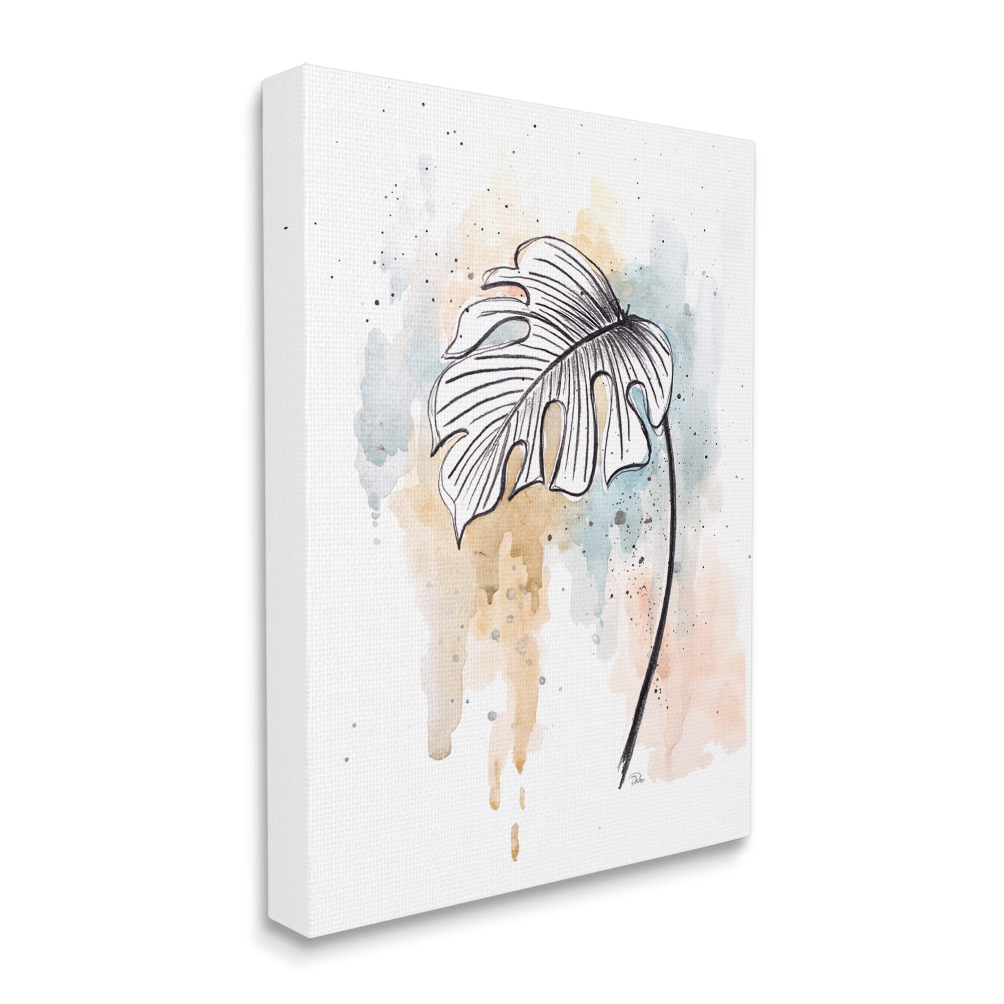 Stupell Industries Monstera Plant Stem Blue Brown Splatter Watercolor,30 x 40,Designed by Patricia Pinto