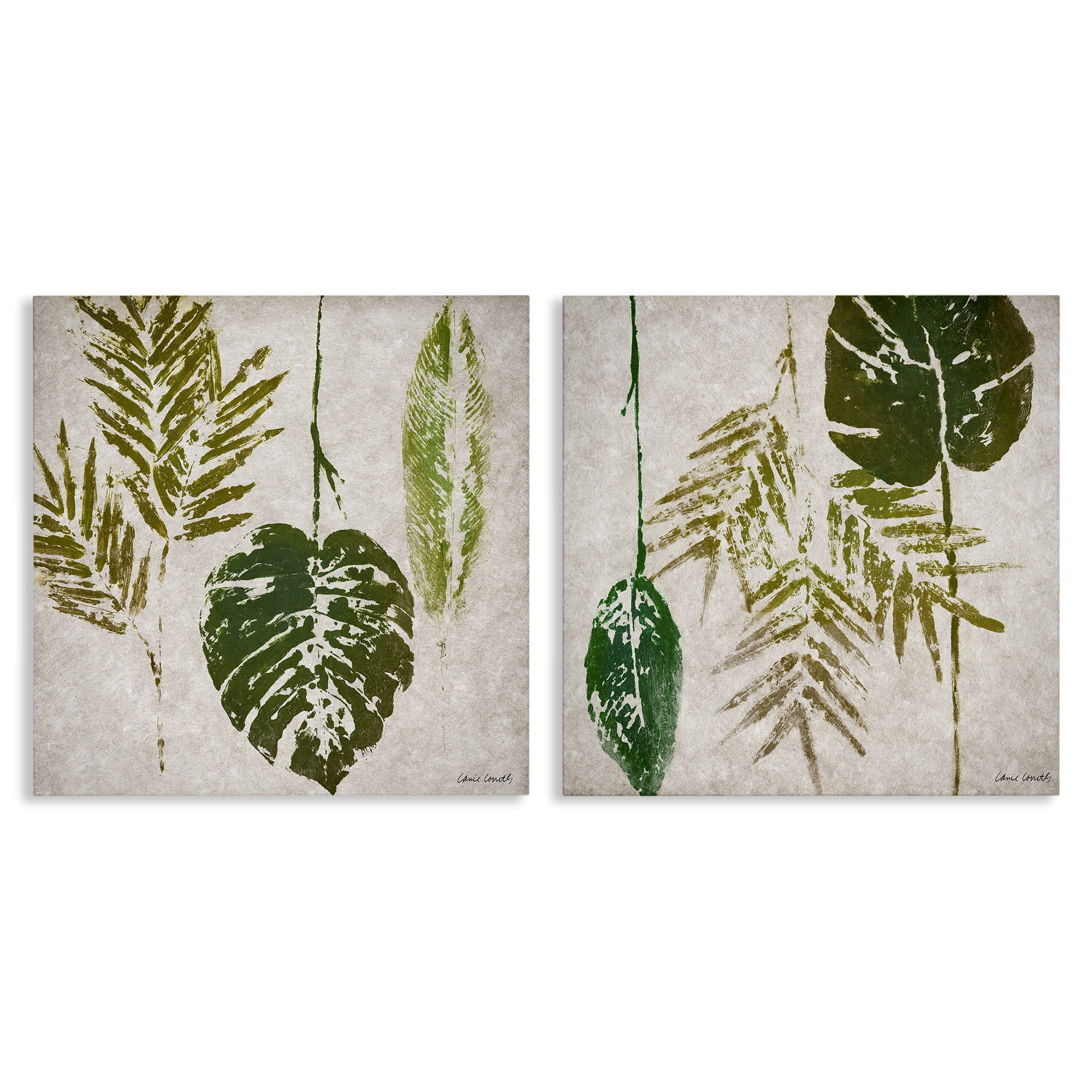 Stupell Industries Monstera Stamped Palm Leaves Plants & Flowers Painting Wrapped Canvas Art Print Wall Art, 24 x 24, Set of 2