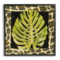 Stupell Industries Monstera on Leopard Pattern Botanical & Floral Painting Black Framed Art Print Wall Art, 12 x 12