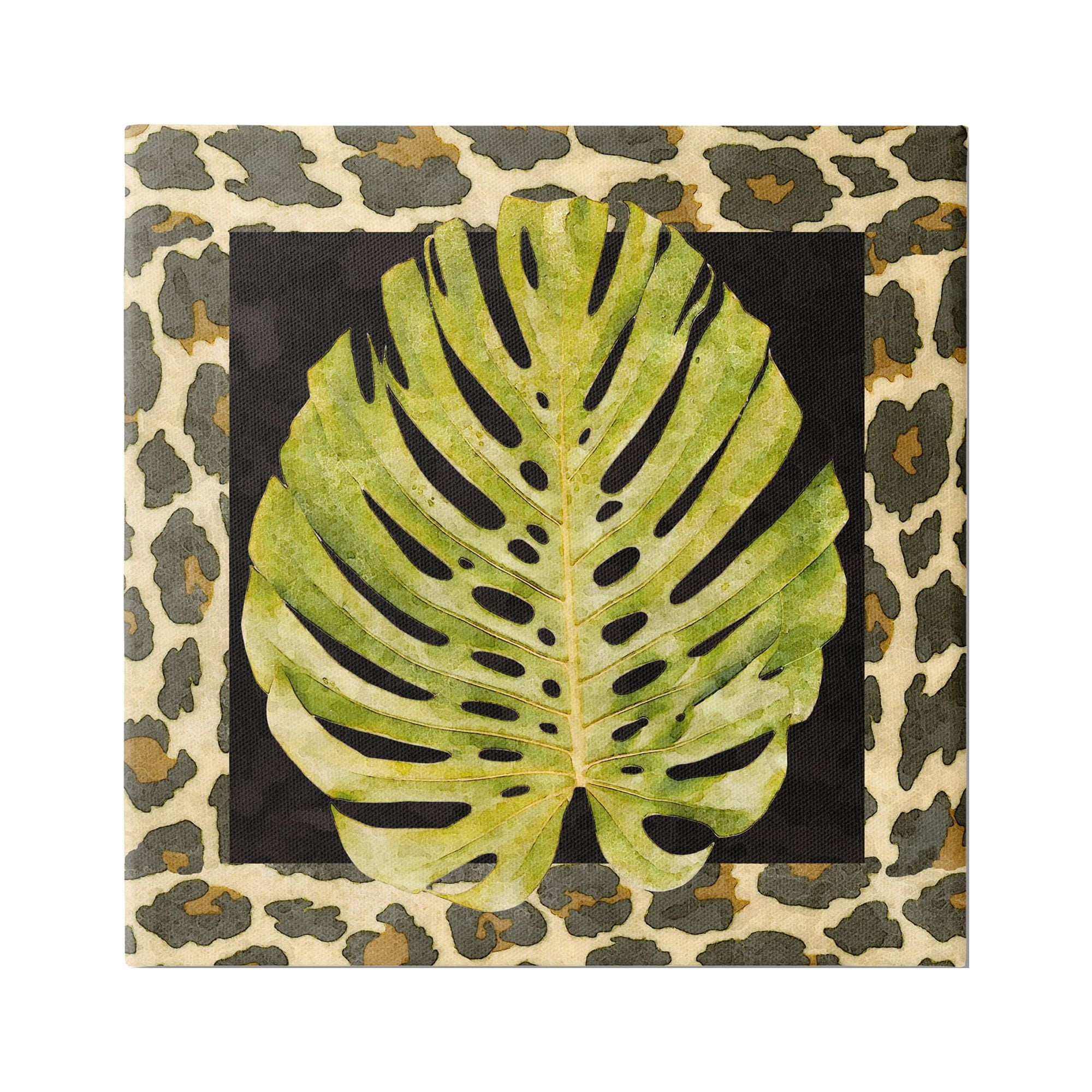 Stupell Industries Monstera on Leopard Pattern Botanical & Floral Painting Gallery Wrapped Canvas Print Wall Art, 36 x 36