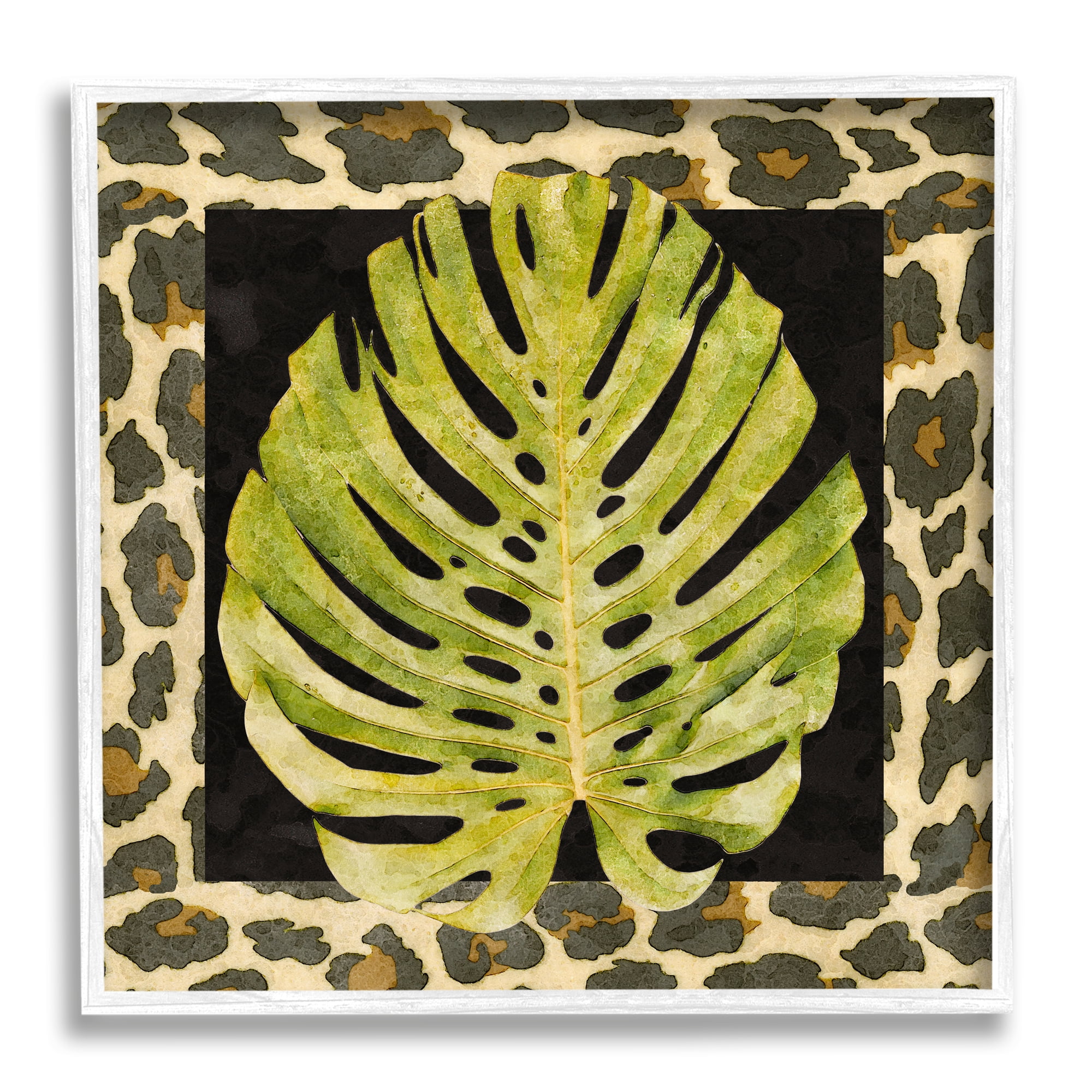 Stupell Industries Monstera on Leopard Pattern Botanical & Floral Painting White Framed Art Print Wall Art, 24 x 24