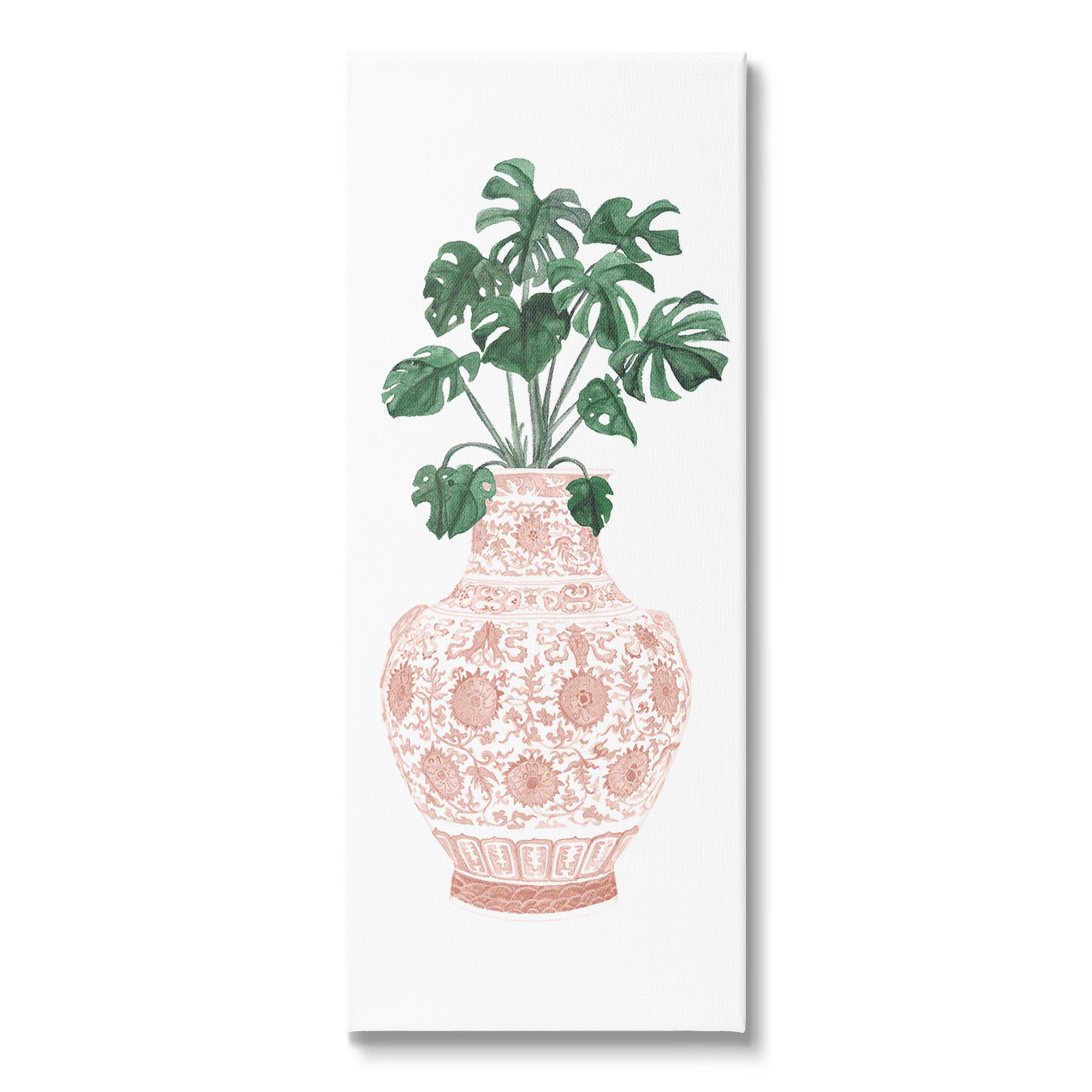 Stupell Industries Monstera with Ornate Vase Botanical & Floral Painting Gallery Wrapped Canvas Art Print Wall Art, 17 x 40