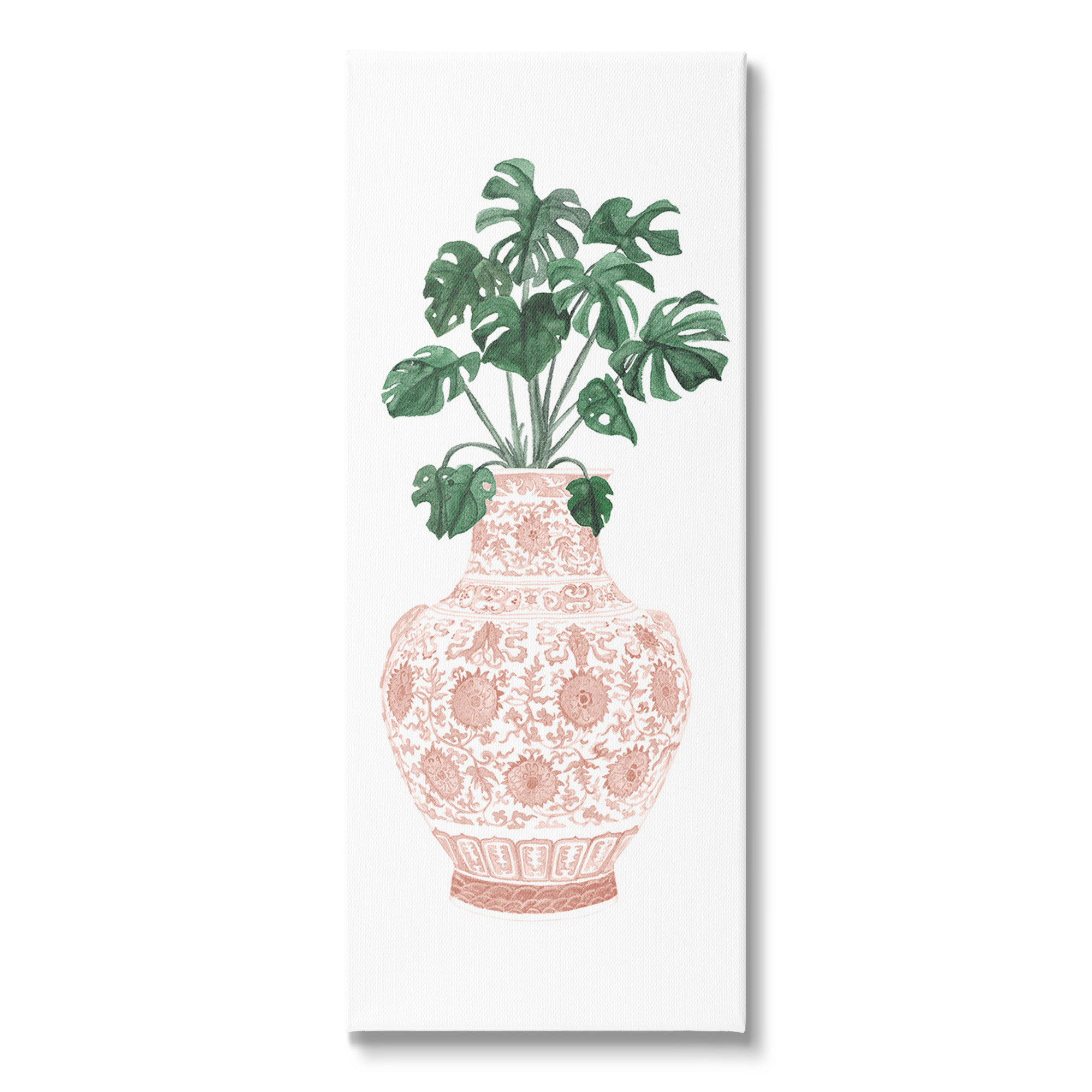 Stupell Industries Monstera with Ornate Vase Botanical & Floral Painting Gallery Wrapped Canvas Art Print Wall Art, 20 x 48
