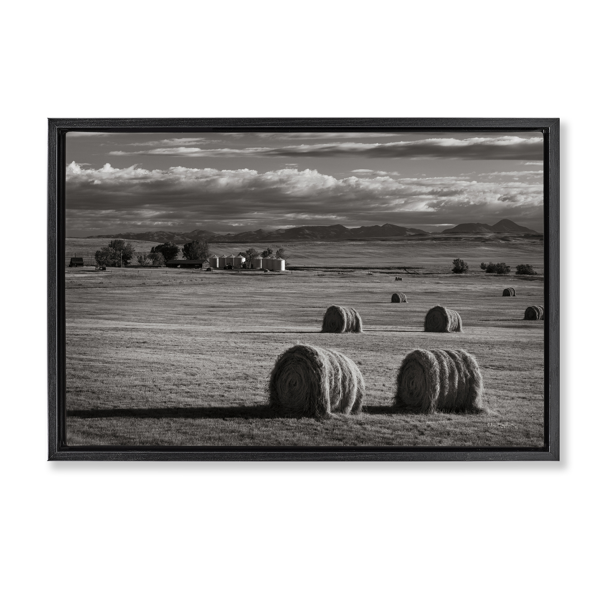Stupell Industries Montana Hay Bales Landscape & Nature Photography Black Floater Framed Canvas Art Print Wall Art, 31 x 21