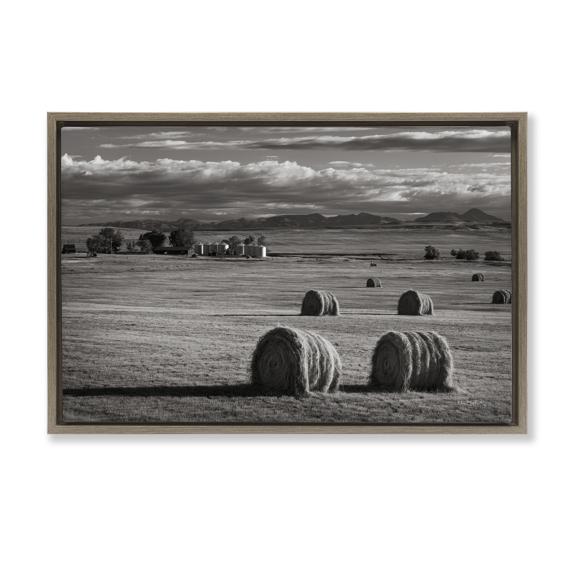 Stupell Industries Montana Hay Bales Landscape & Nature Photography Brown Floater Framed Canvas Art Print Wall Art, 31 x 21