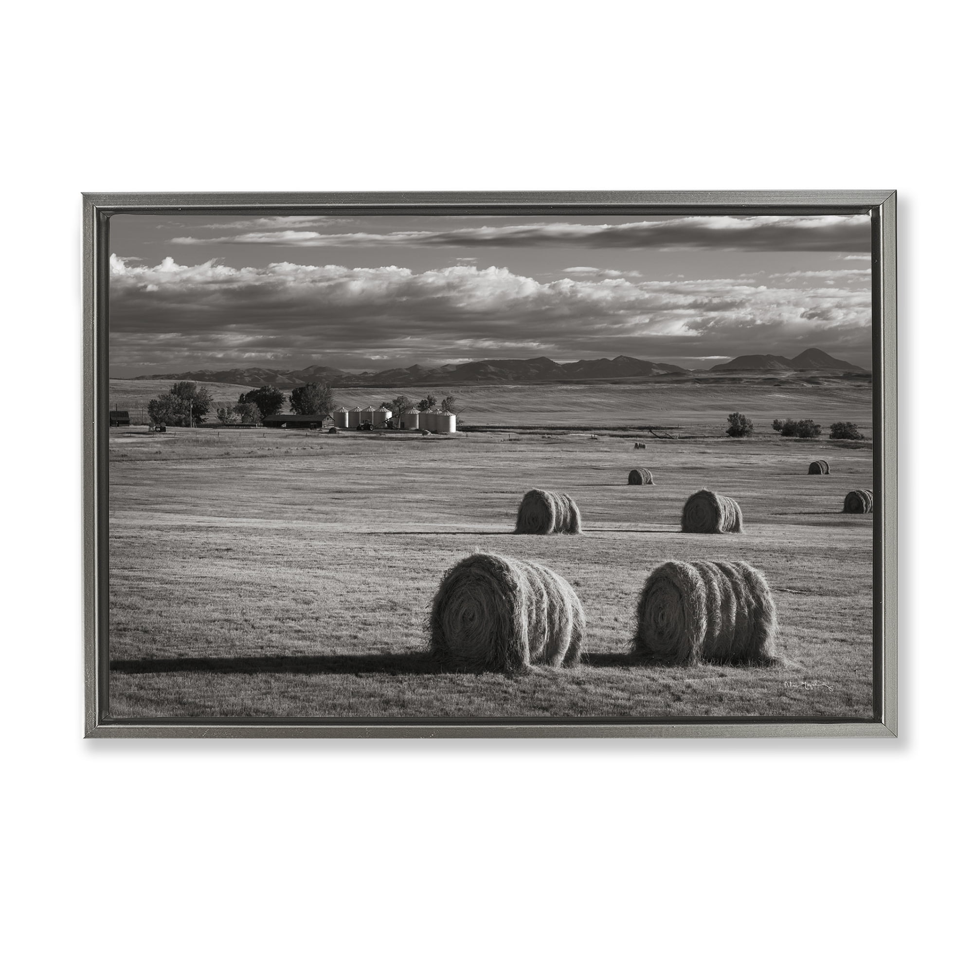 Stupell Industries Montana Hay Bales Landscape & Nature Photography Gray Floater Framed Canvas Art Print Wall Art, 25 x 17