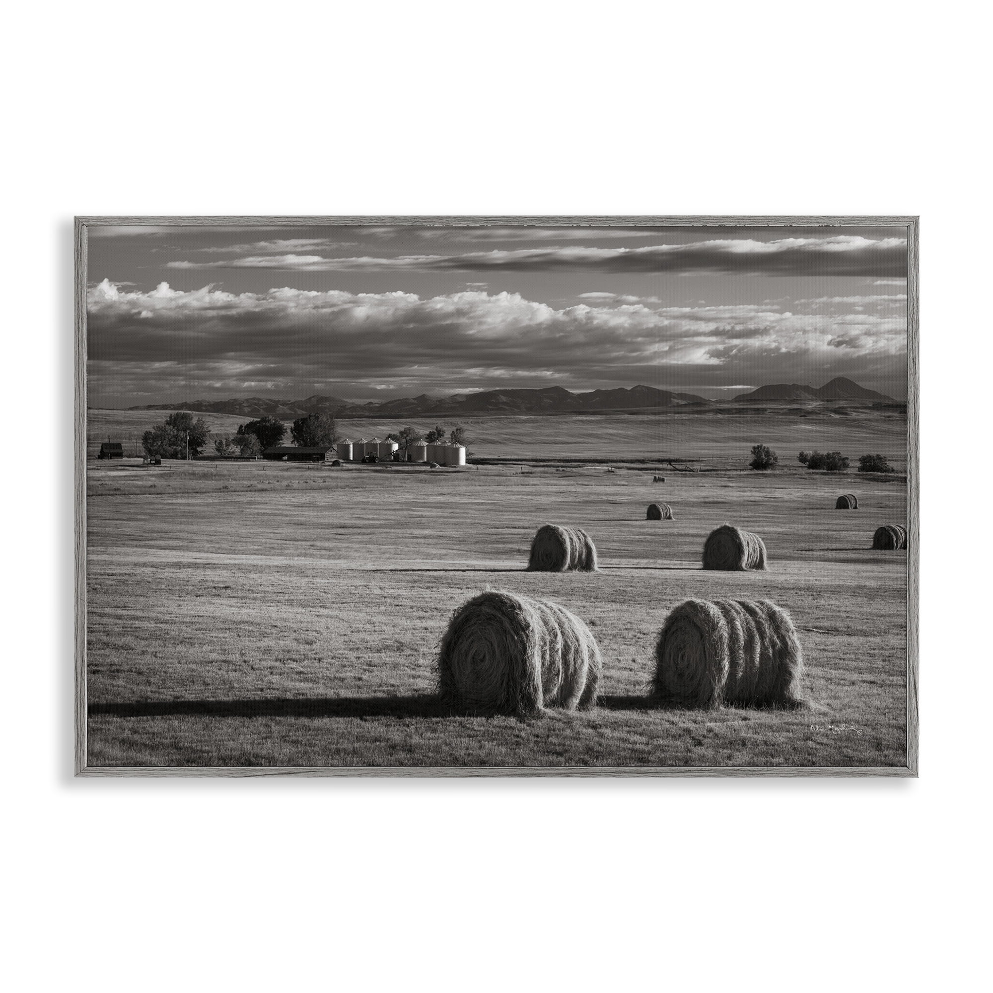 Stupell Industries Montana Hay Bales Landscape & Nature Photography Gray Framed Art Print Wall Art, 18 x 12