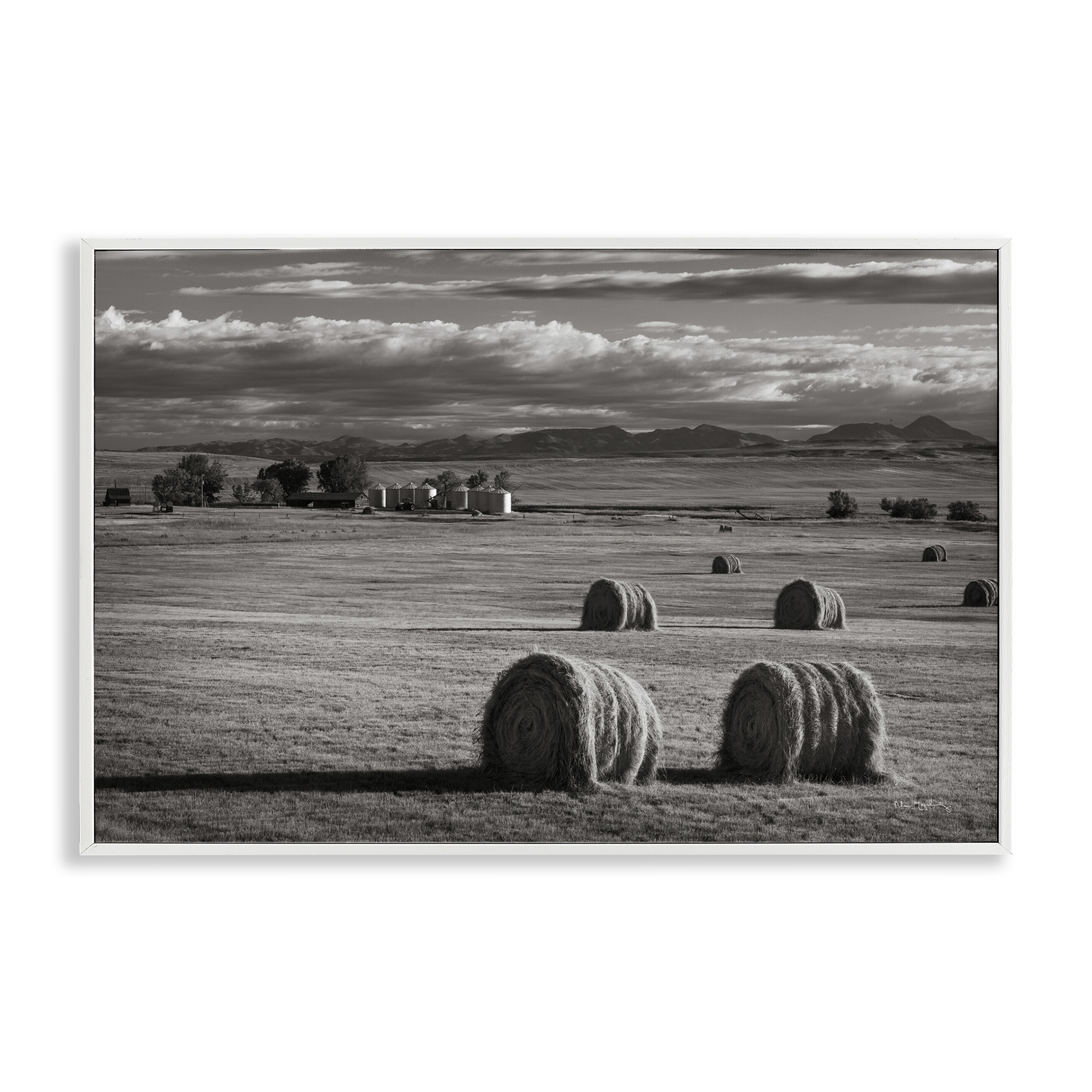 Stupell Industries Montana Hay Bales Landscape & Nature Photography White Framed Art Print Wall Art, 18 x 12