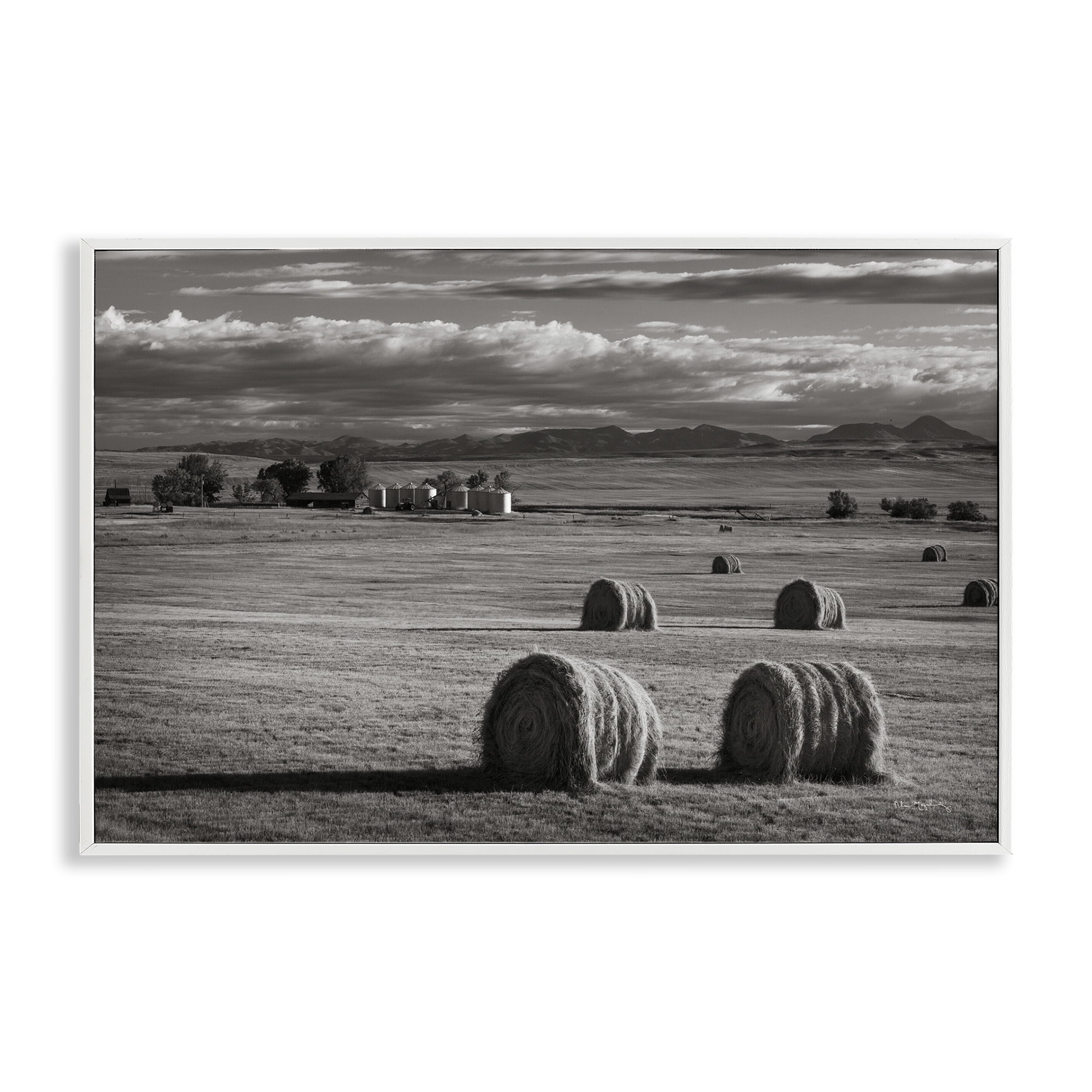 Stupell Industries Montana Hay Bales Landscape & Nature Photography White Framed Art Print Wall Art, 24 x 16