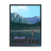Stupell Industries Montana Travel Fly Fishing Lake Mountains Landscape Graphic Art Black Framed Art Print Wall Art, Design by David Owens Illustration