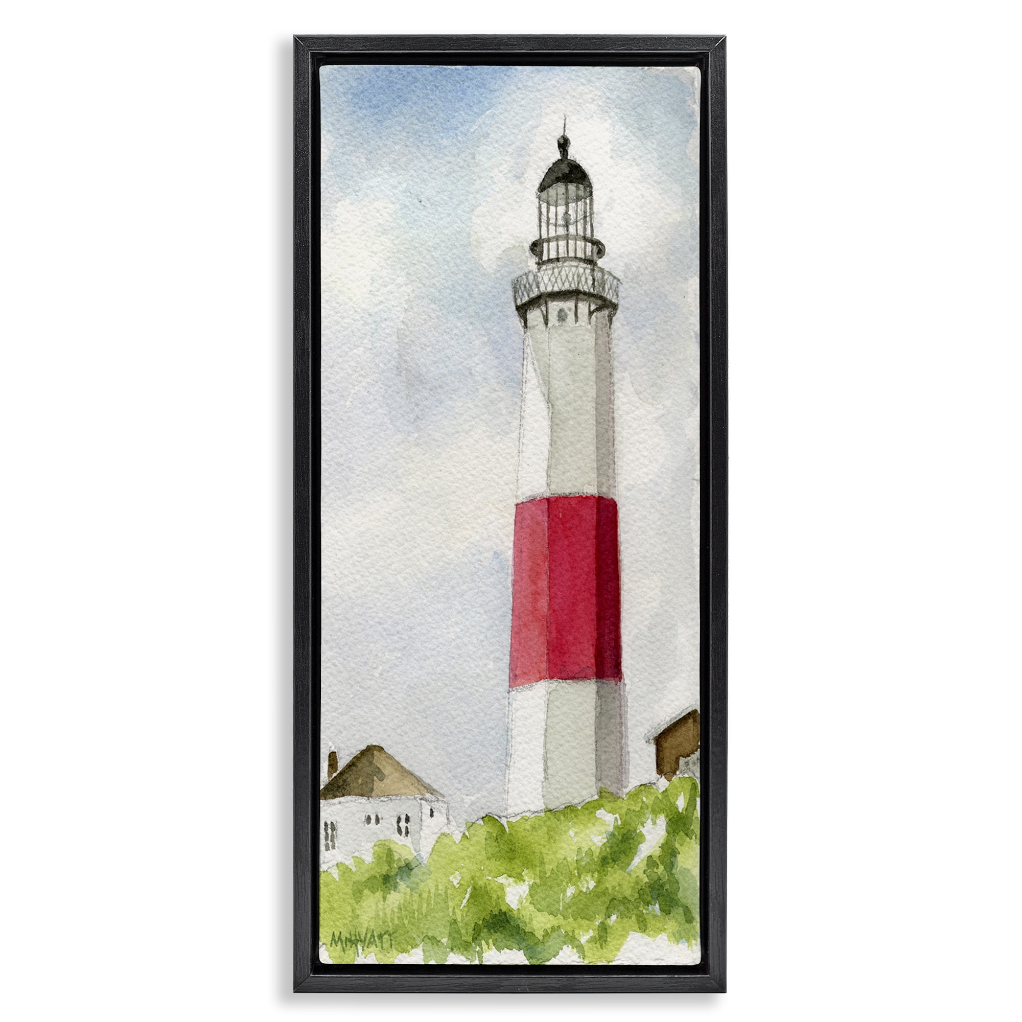 Stupell Industries Montauk Lighthouse View Nautical & Beach Painting Black Floater Framed Canvas Art Print Wall Art, 11 x 25
